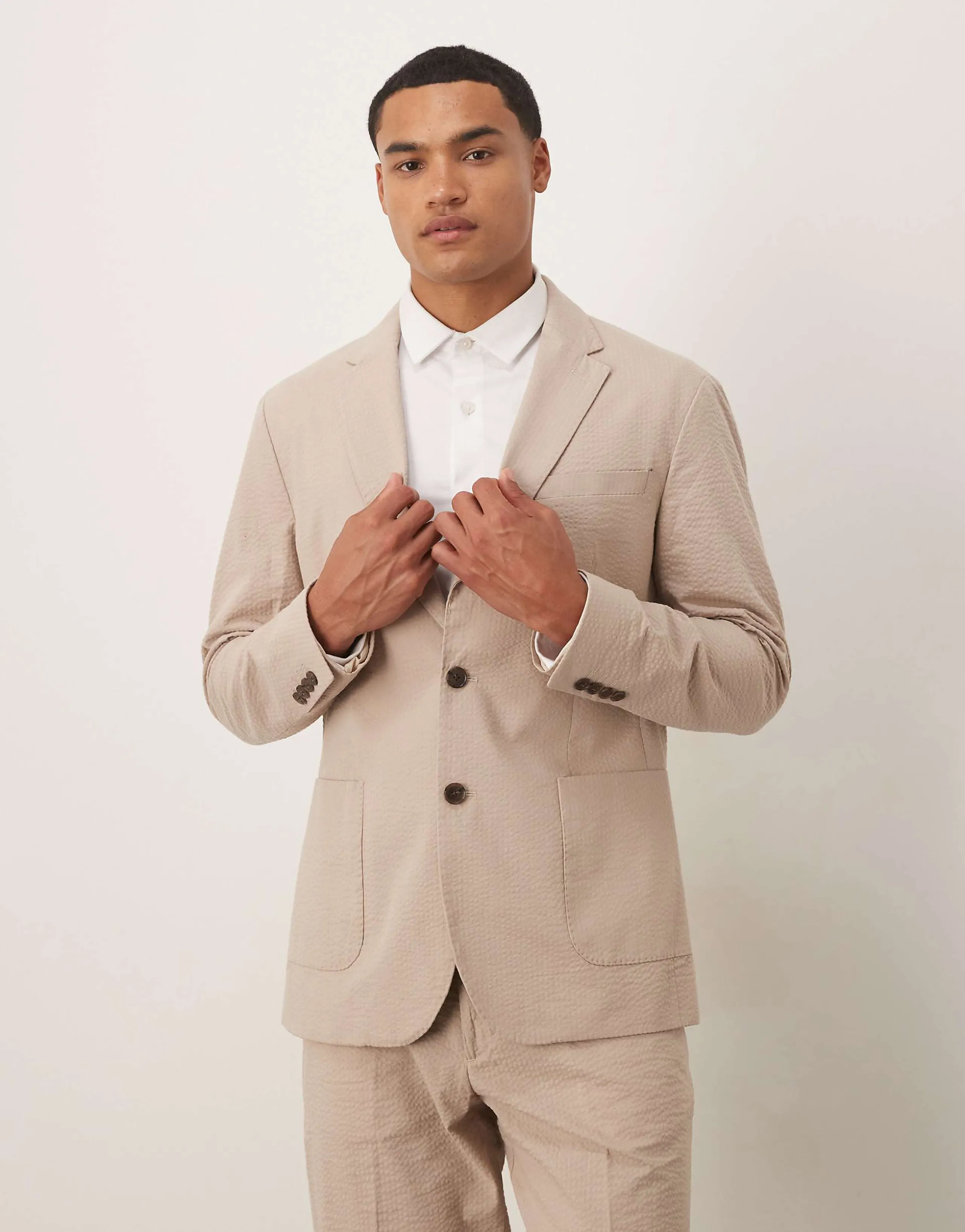 Selected seersucker regular fit blazer in cream
