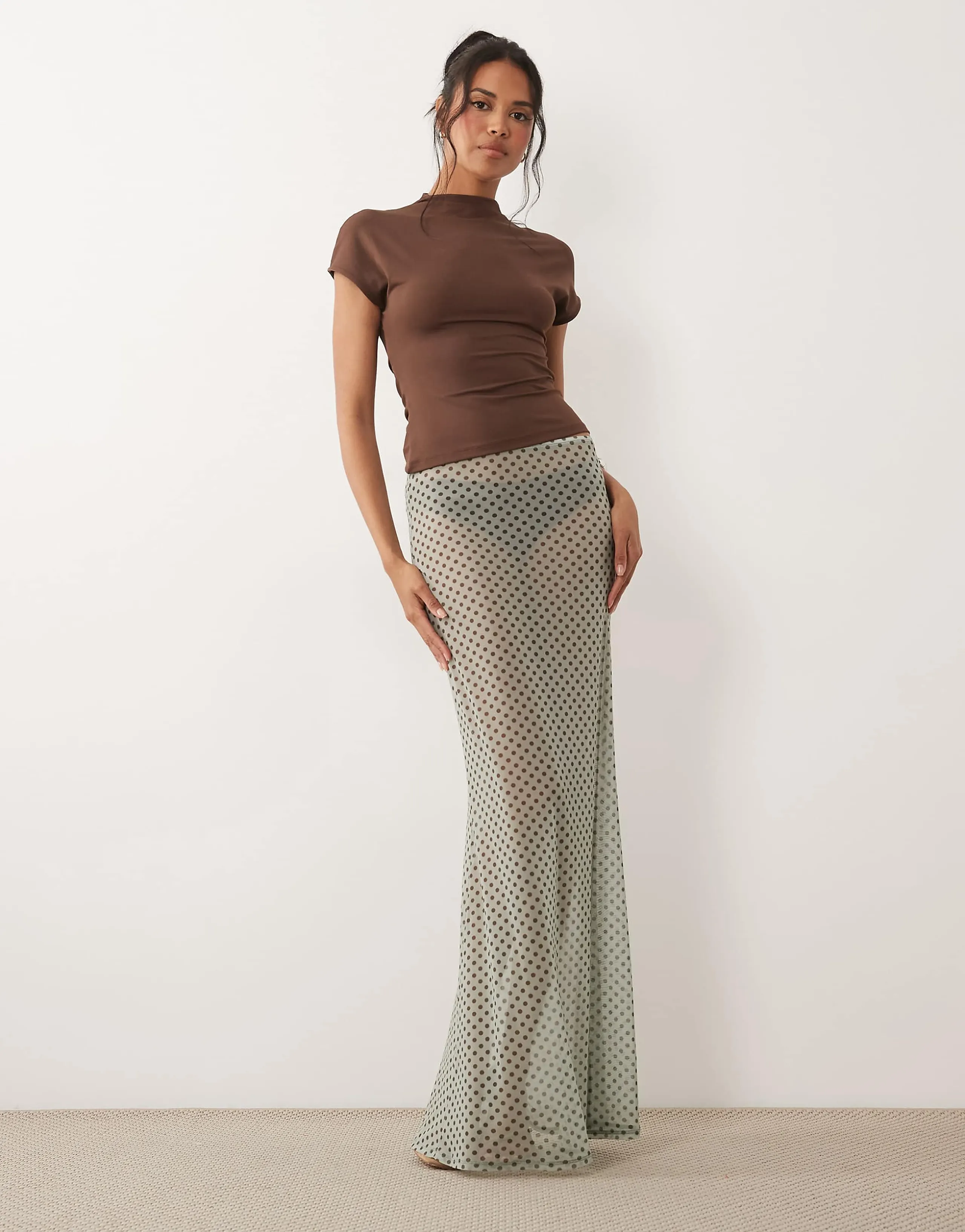 ASOS DESIGN printed sheer mesh maxi skirt in blue spot