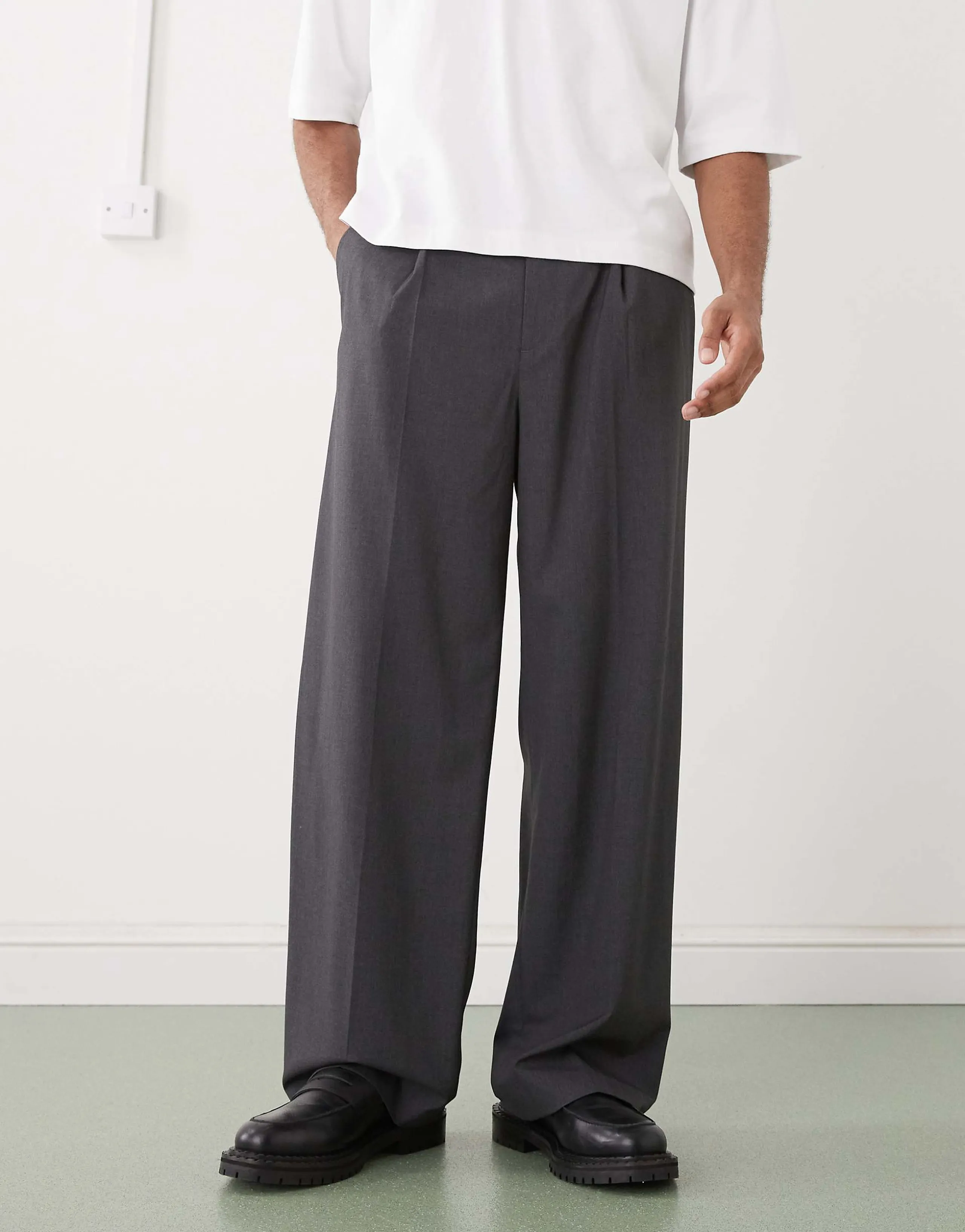 Weekday loose fit tailored pants in gray melange