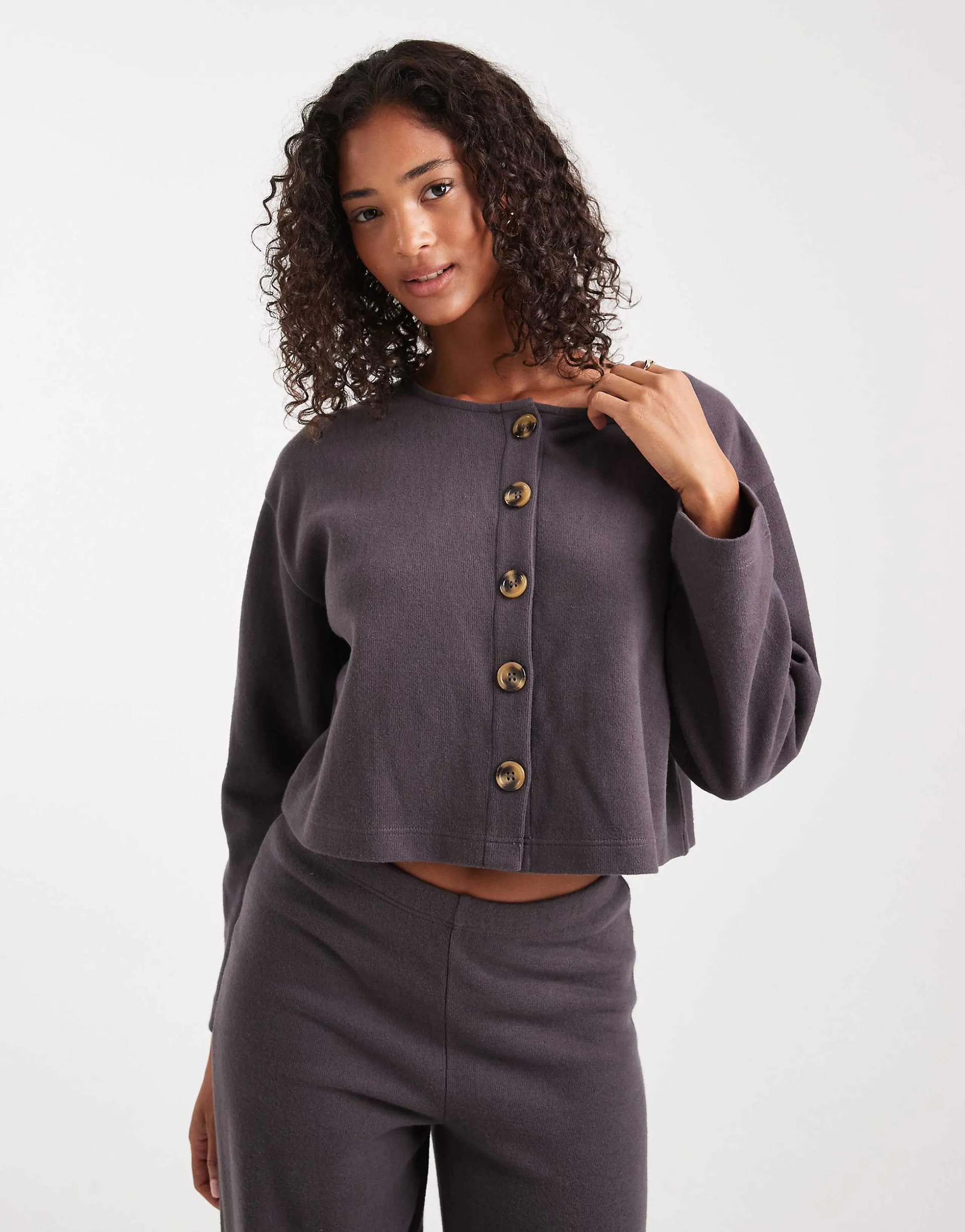 Miss Selfridge super soft cardigan set in charcoal