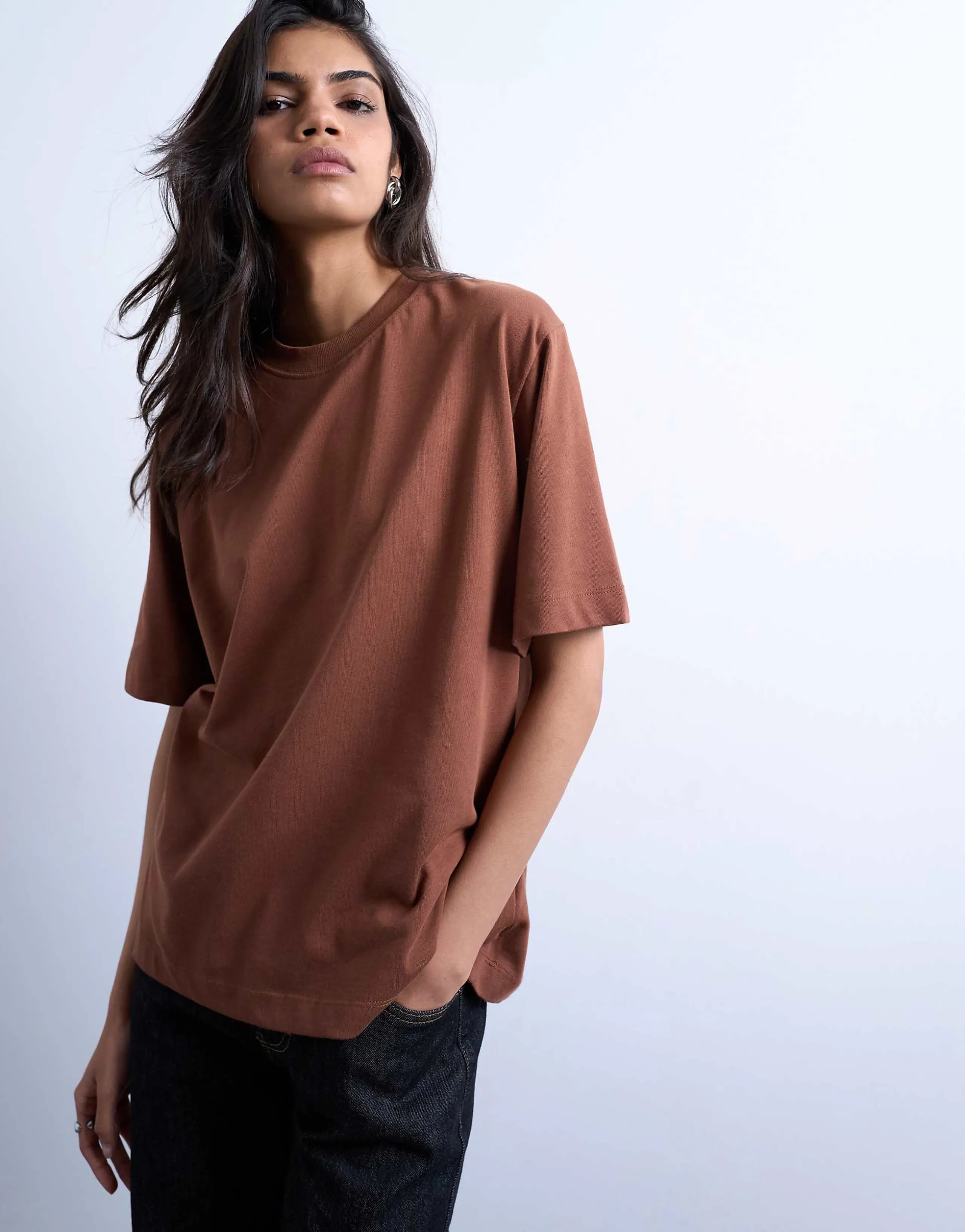 Topshop premium basic short sleeve tee in brown