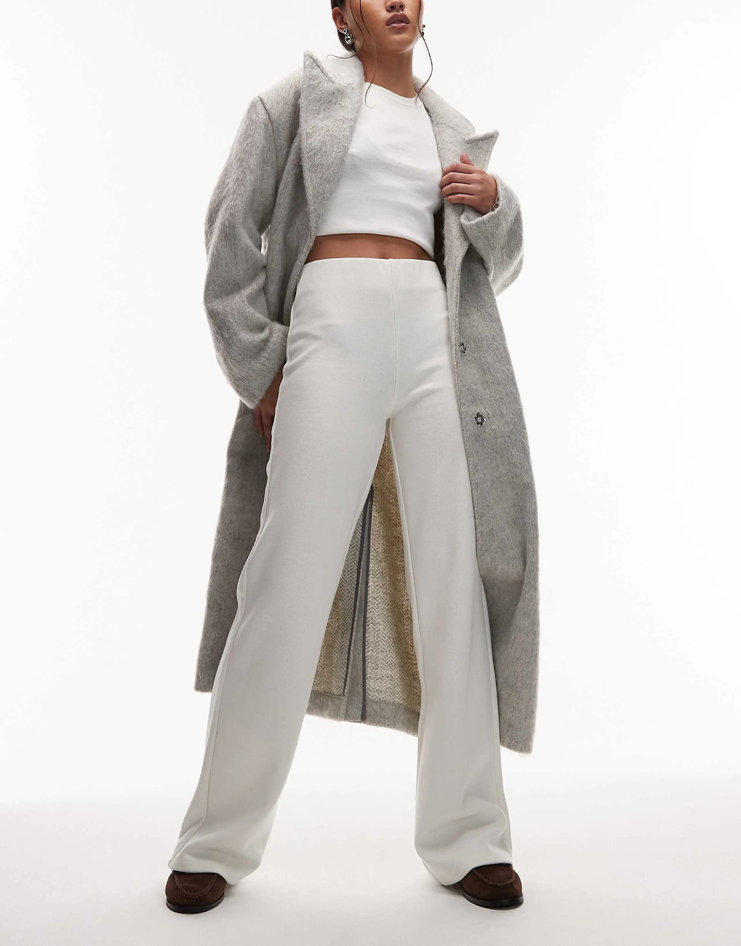 ASOS DESIGN Supersoft wide leg pants in cream