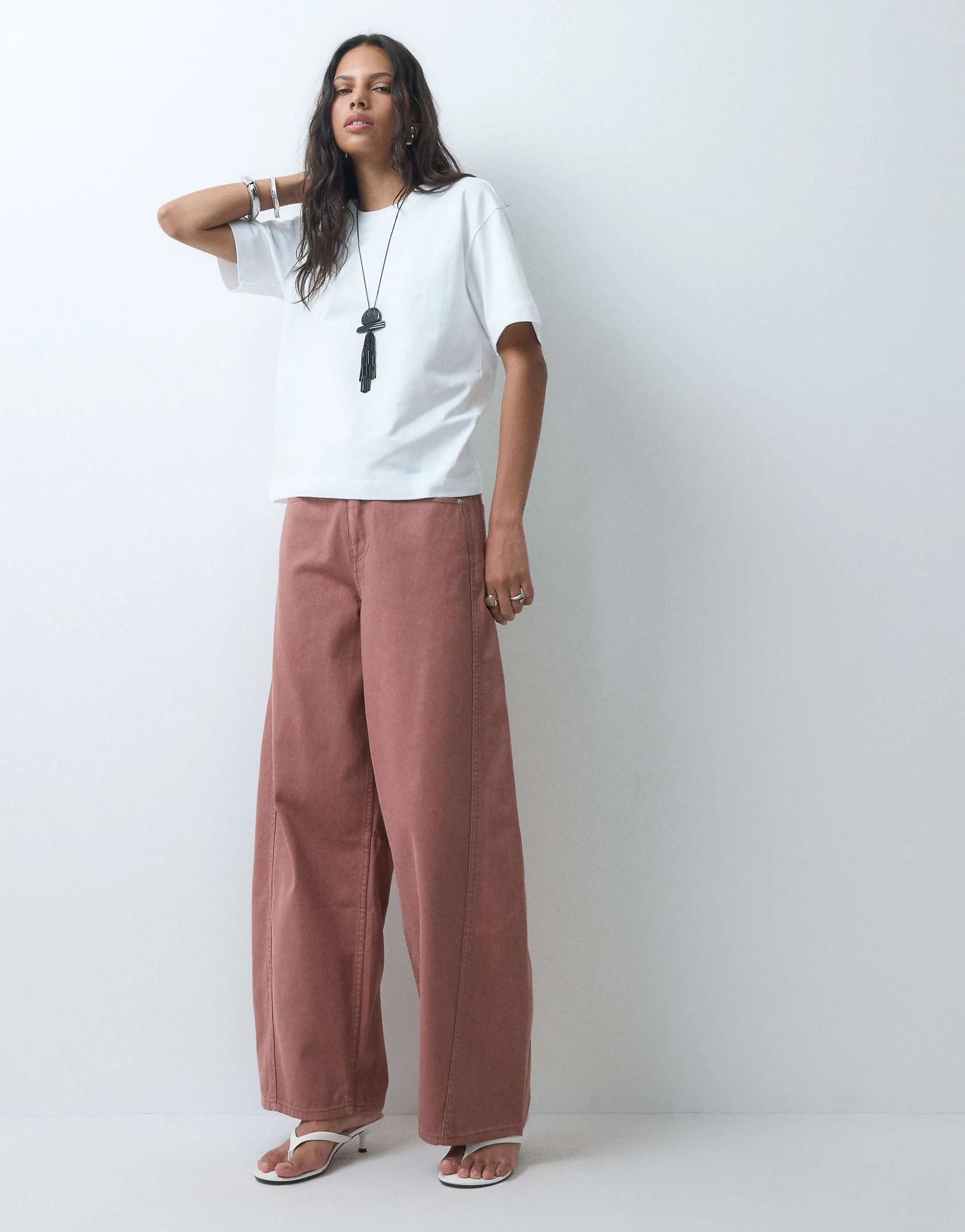 ASOS DESIGN bow barrel leg jeans in rust
