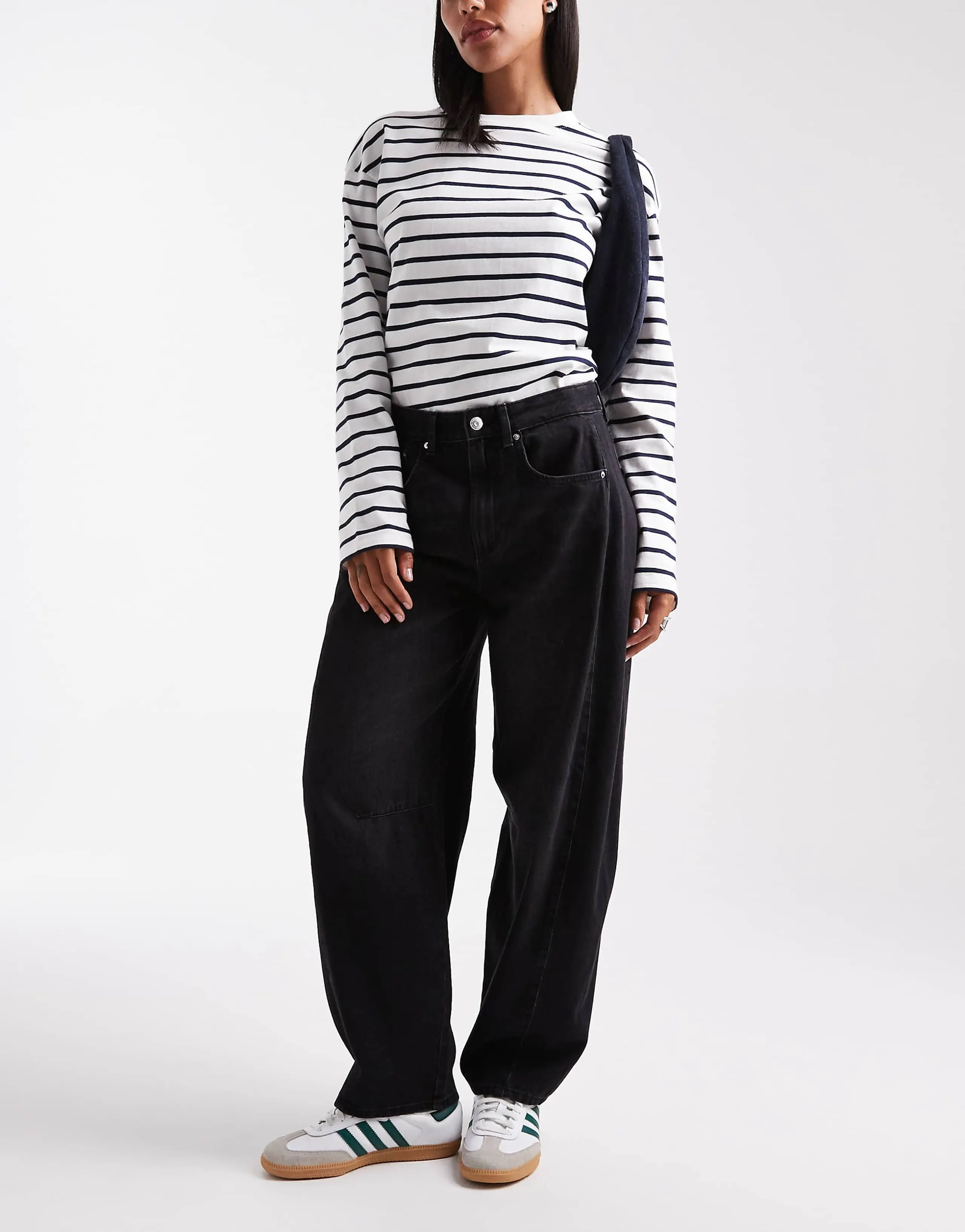 ONLY Chara high waist barrel leg panel jeans in washed black