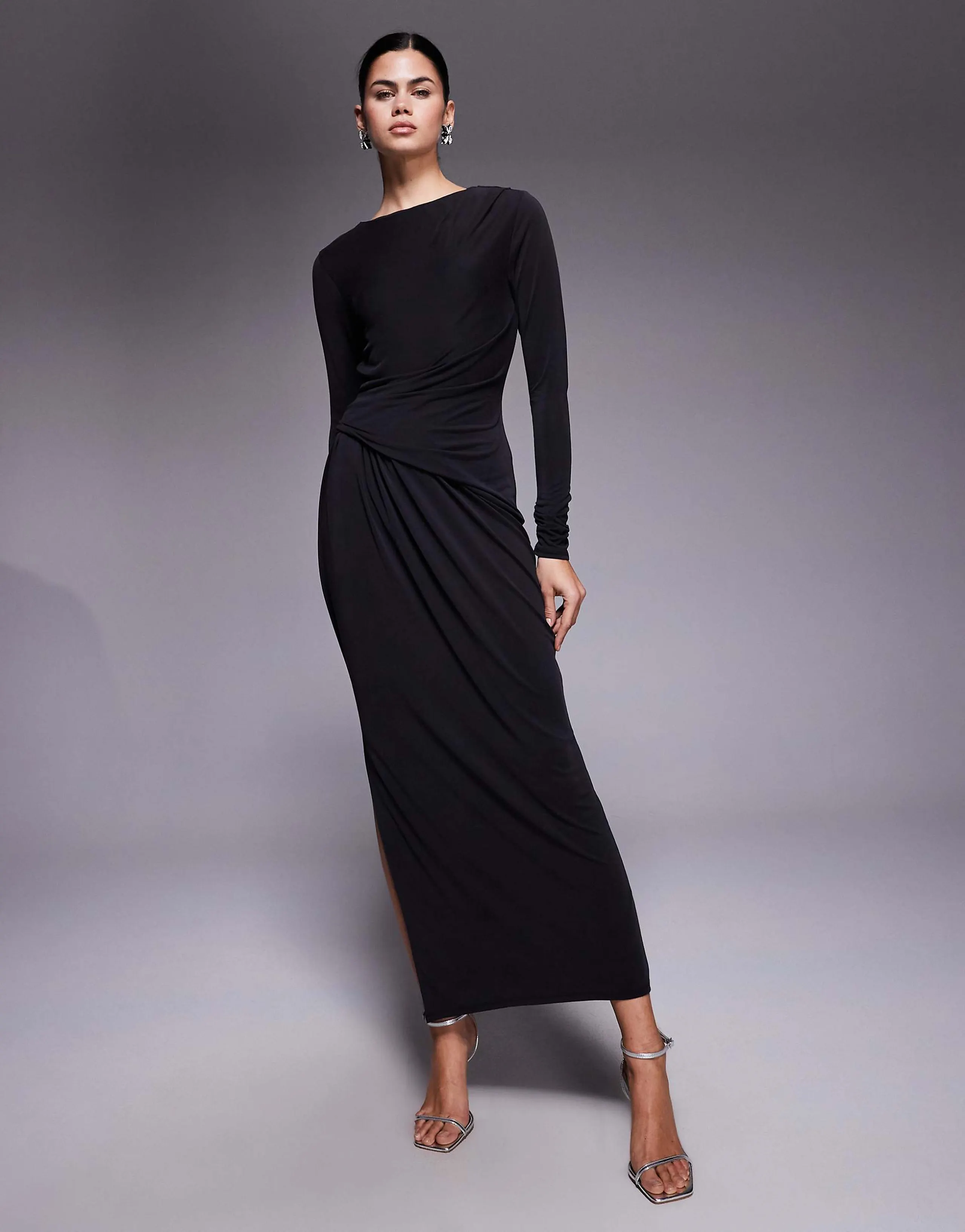 ASOS DESIGN drape modest maxi dress in modal jersey in black