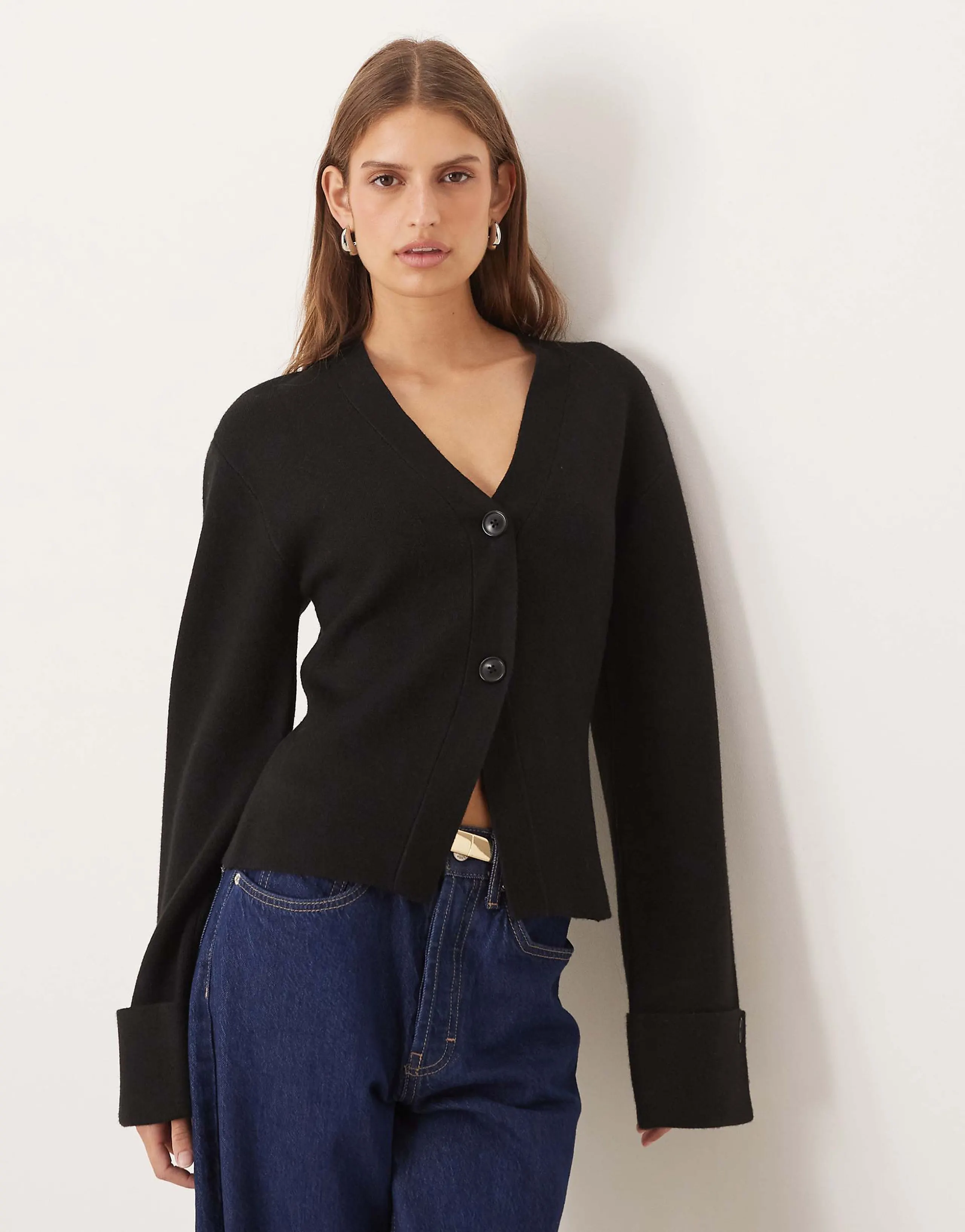 Gina Tricot long sleeve knit sculptured cardigan in black