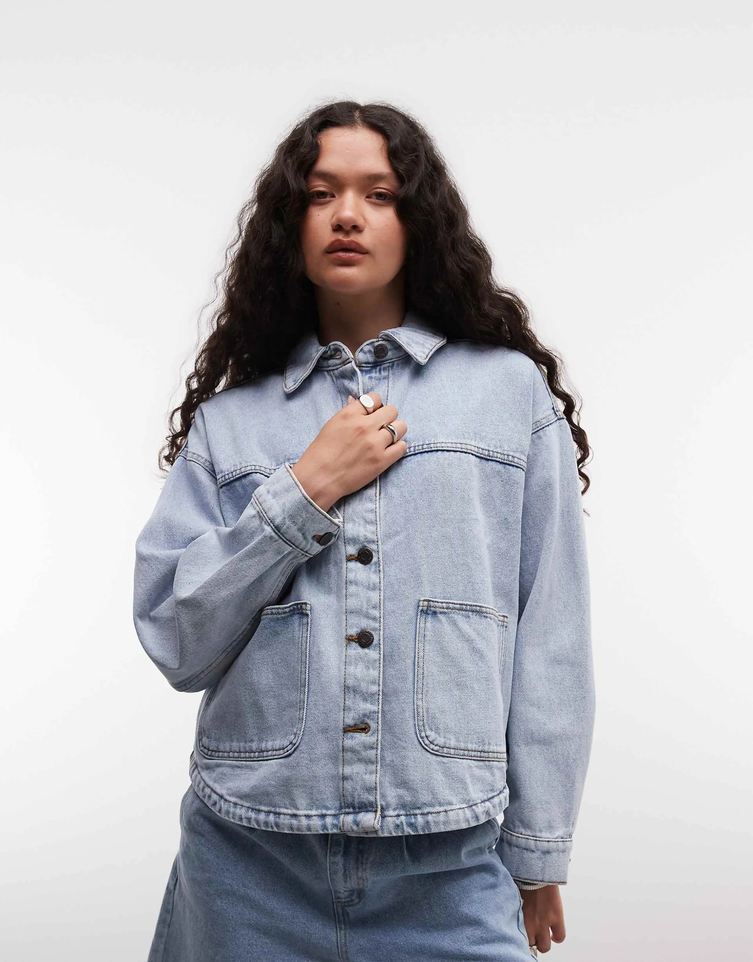 Noisy May boxy jacket in light blue denim