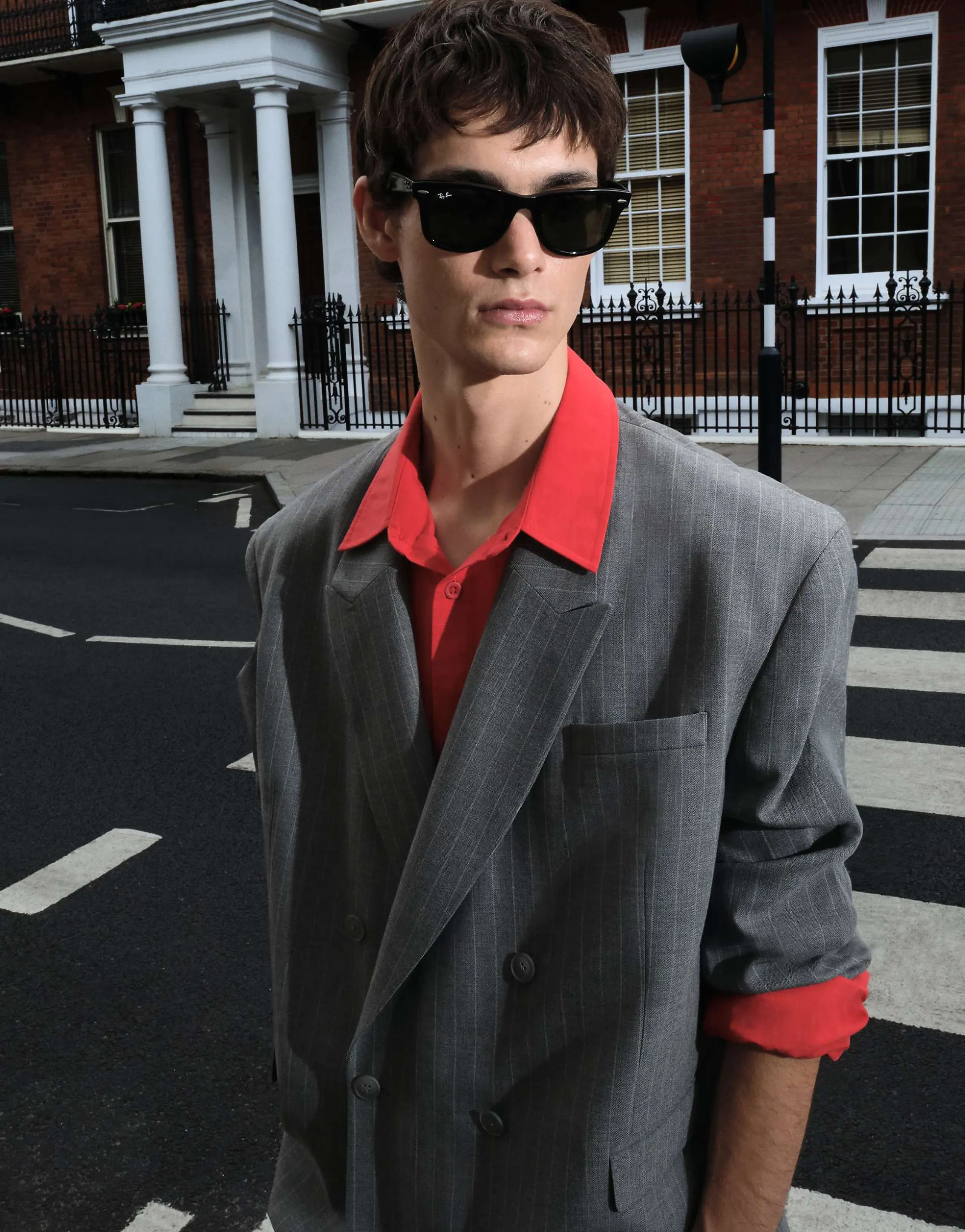 ASOS DESIGN oversized double breasted suit jacket in herringbone charcoal striped print