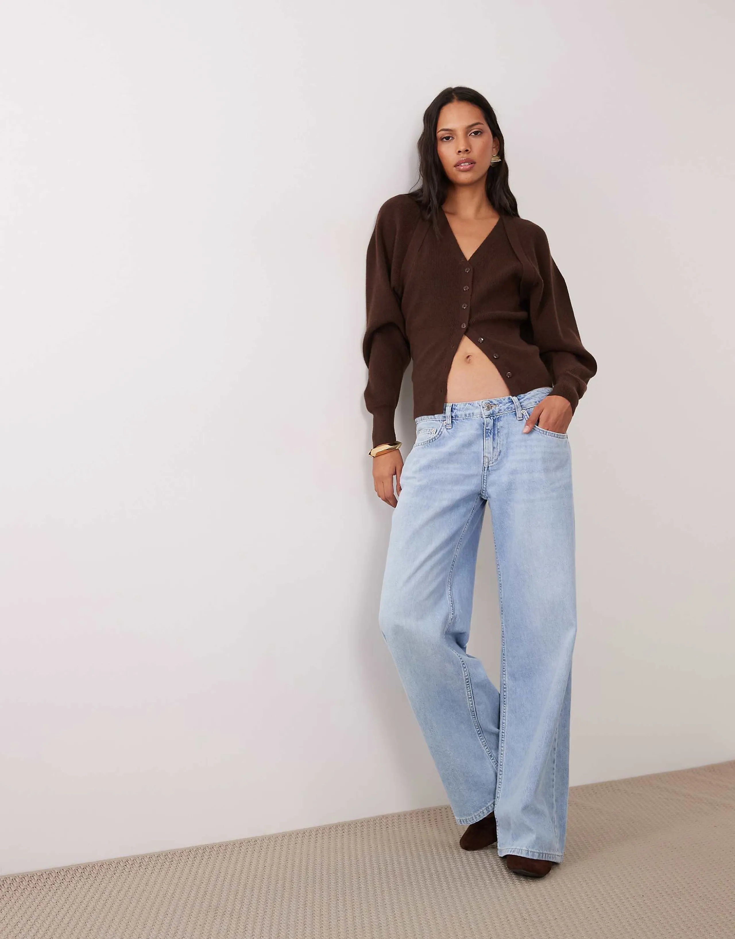 ASOS DESIGN shrug double layer cardigan in chocolate