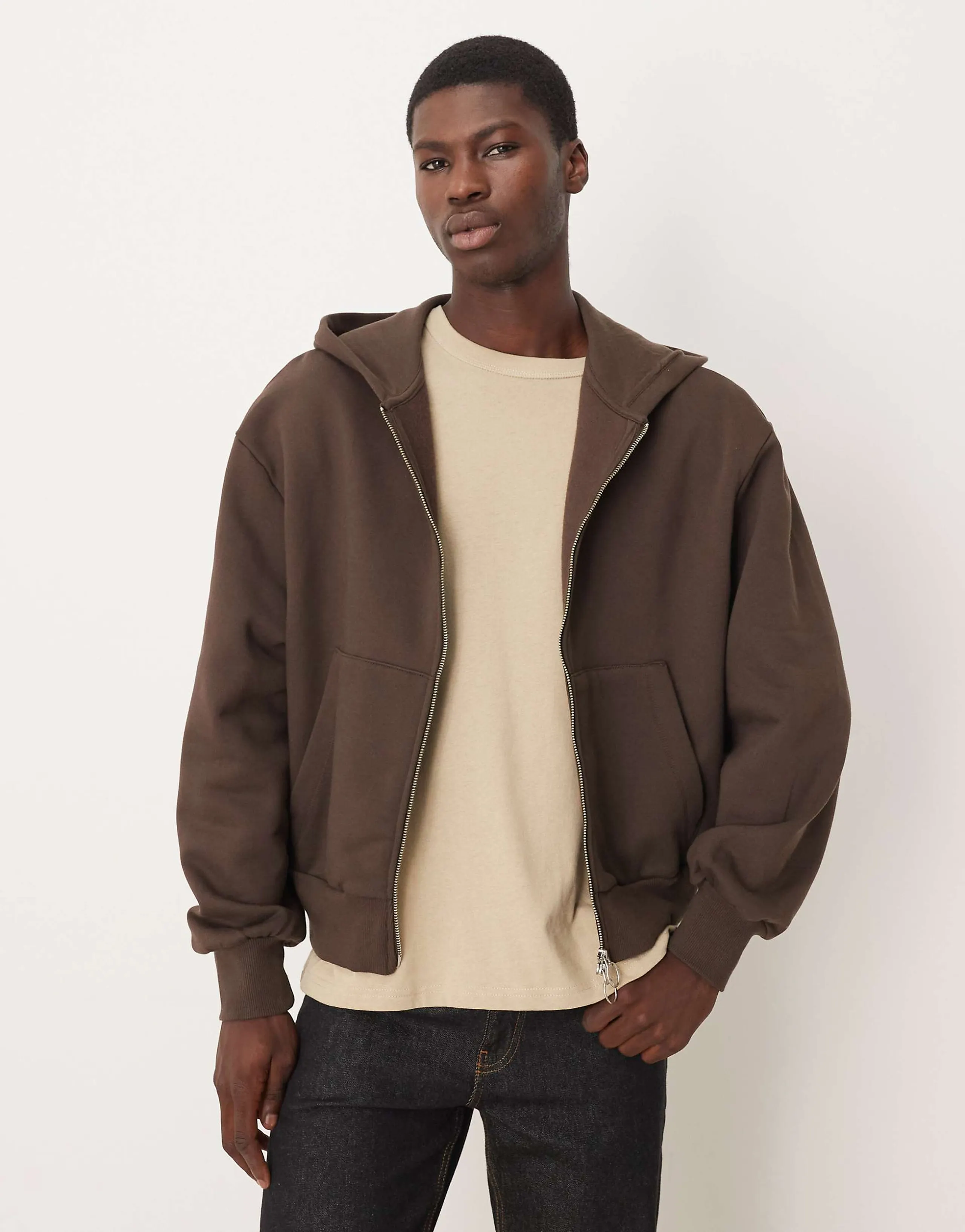 ASOS DESIGN premium heavyweight ovesized boxy zip up hoodie in 400gsms in brown