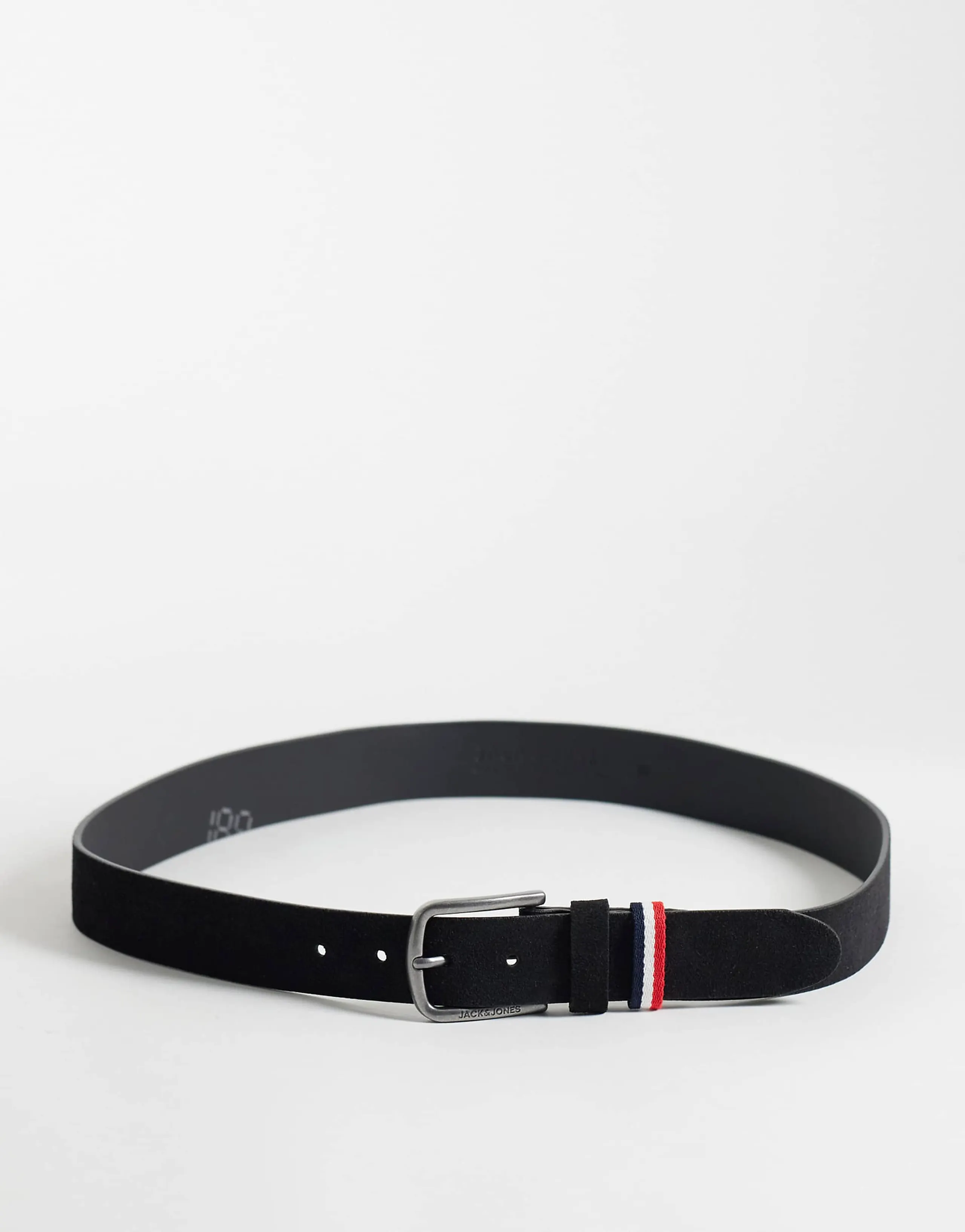 Jack & Jones suede belt in black with stripe detail