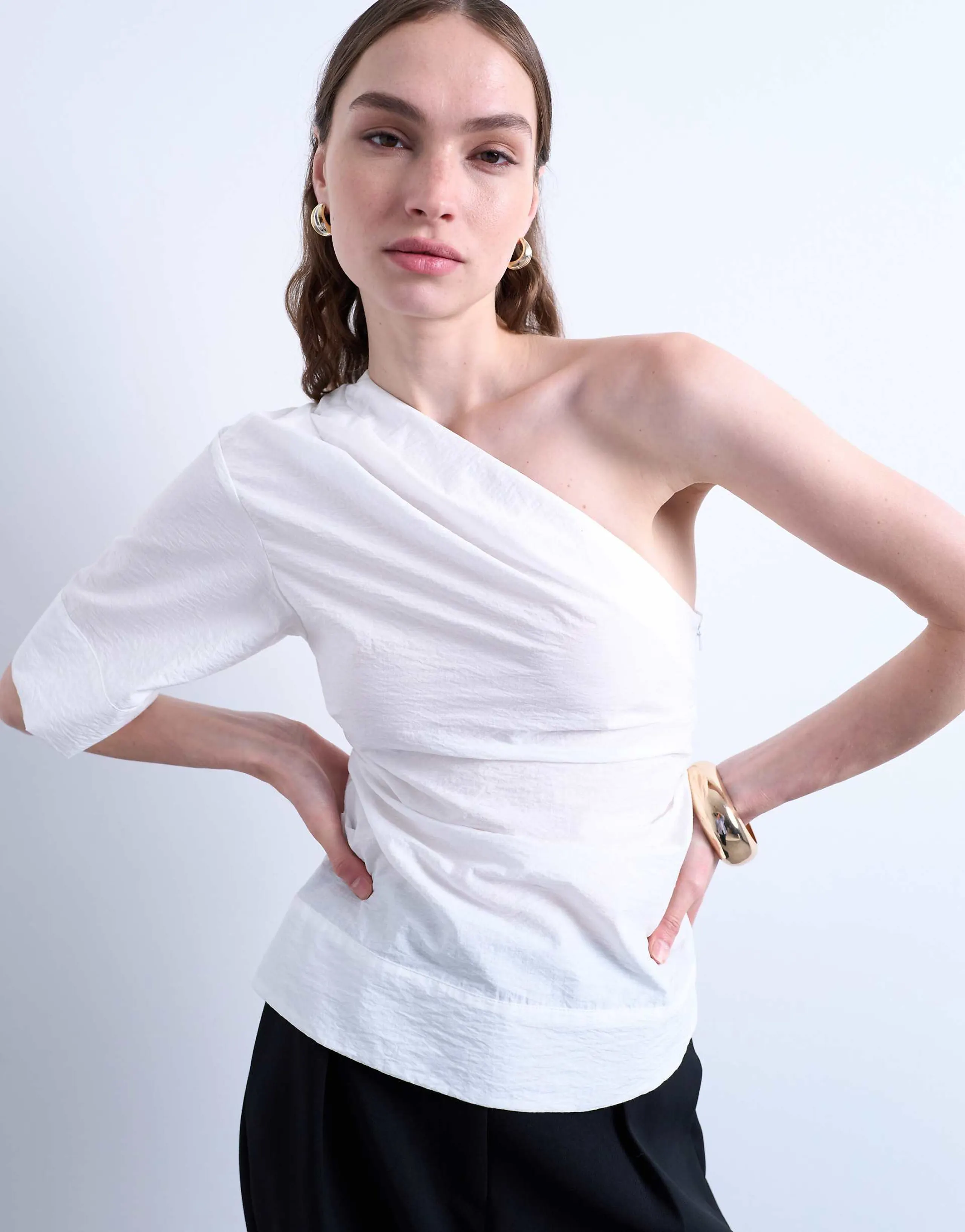 Topshop off shoulder drape neck top in white