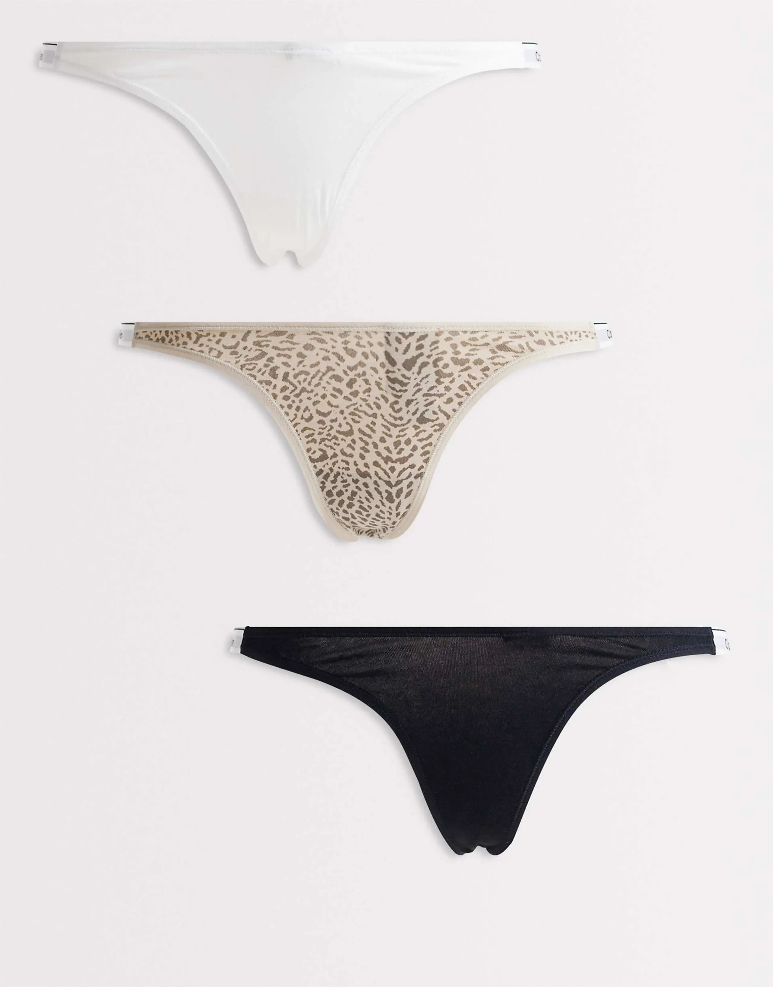 Calvin Klein Icon Logo 3 pack dipped thongs in black/white/animal
