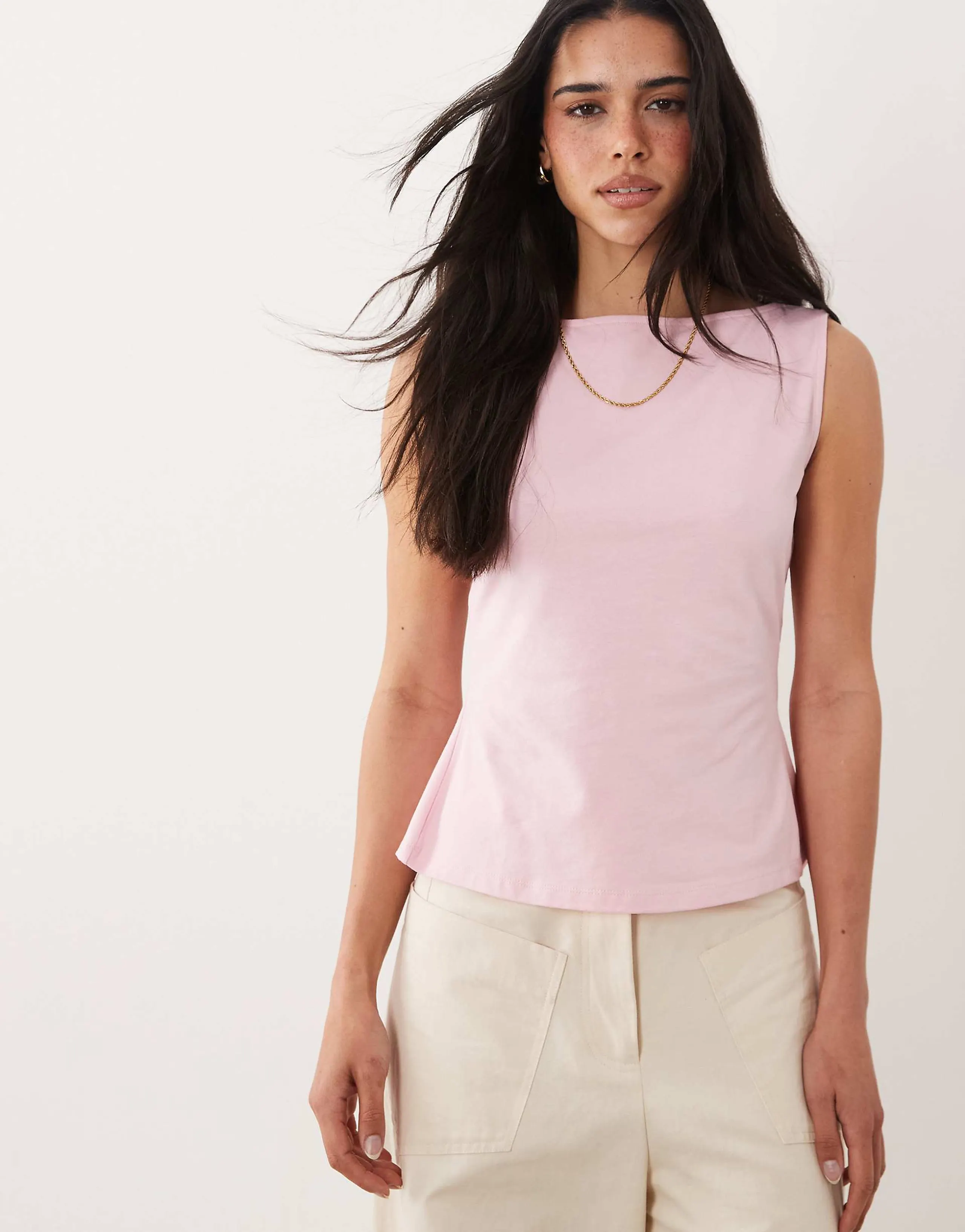 ASOS DESIGN slash neck tie back tank top in pink