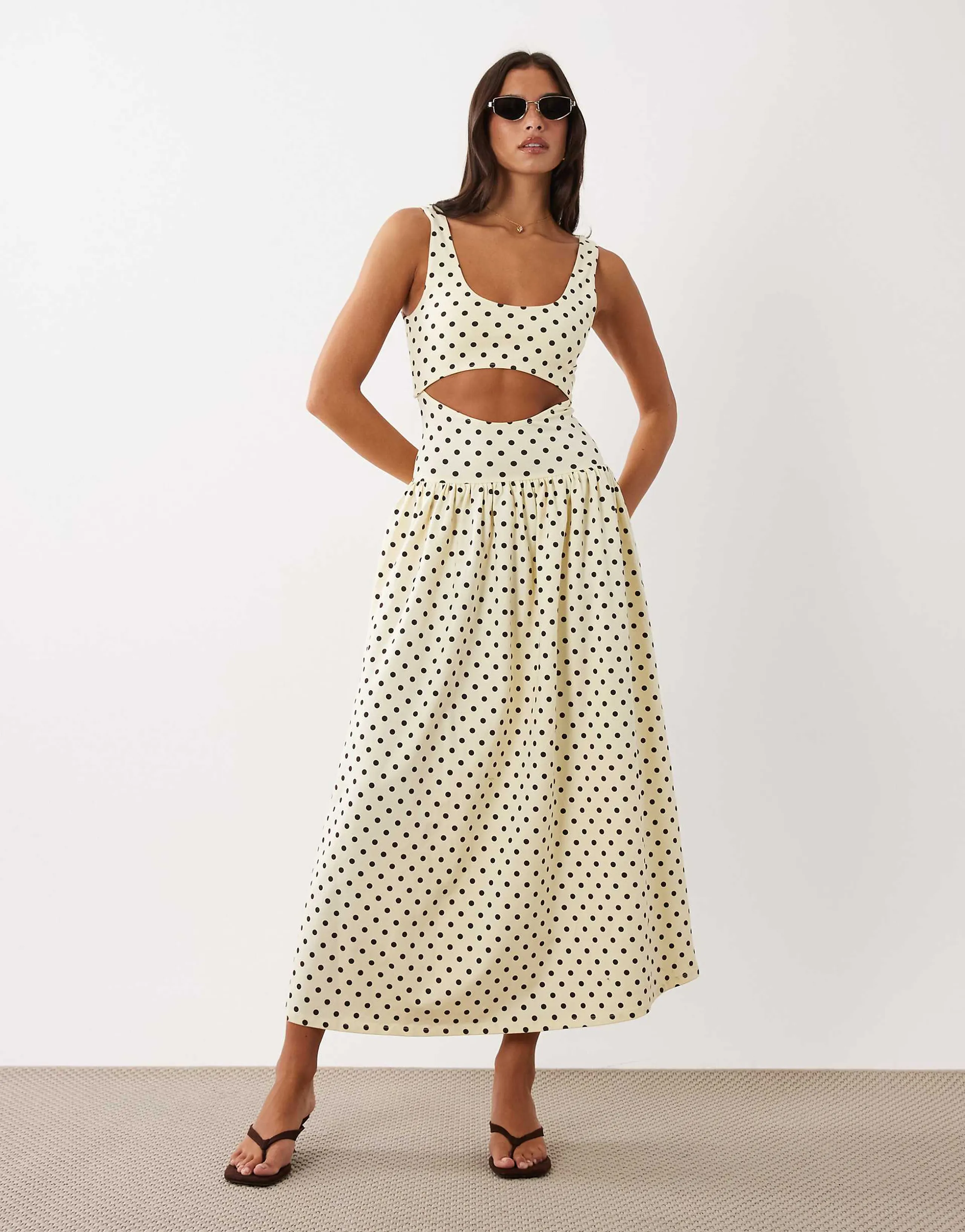 ASOS DESIGN cut-out detail midaxi dress in yellow polka dot