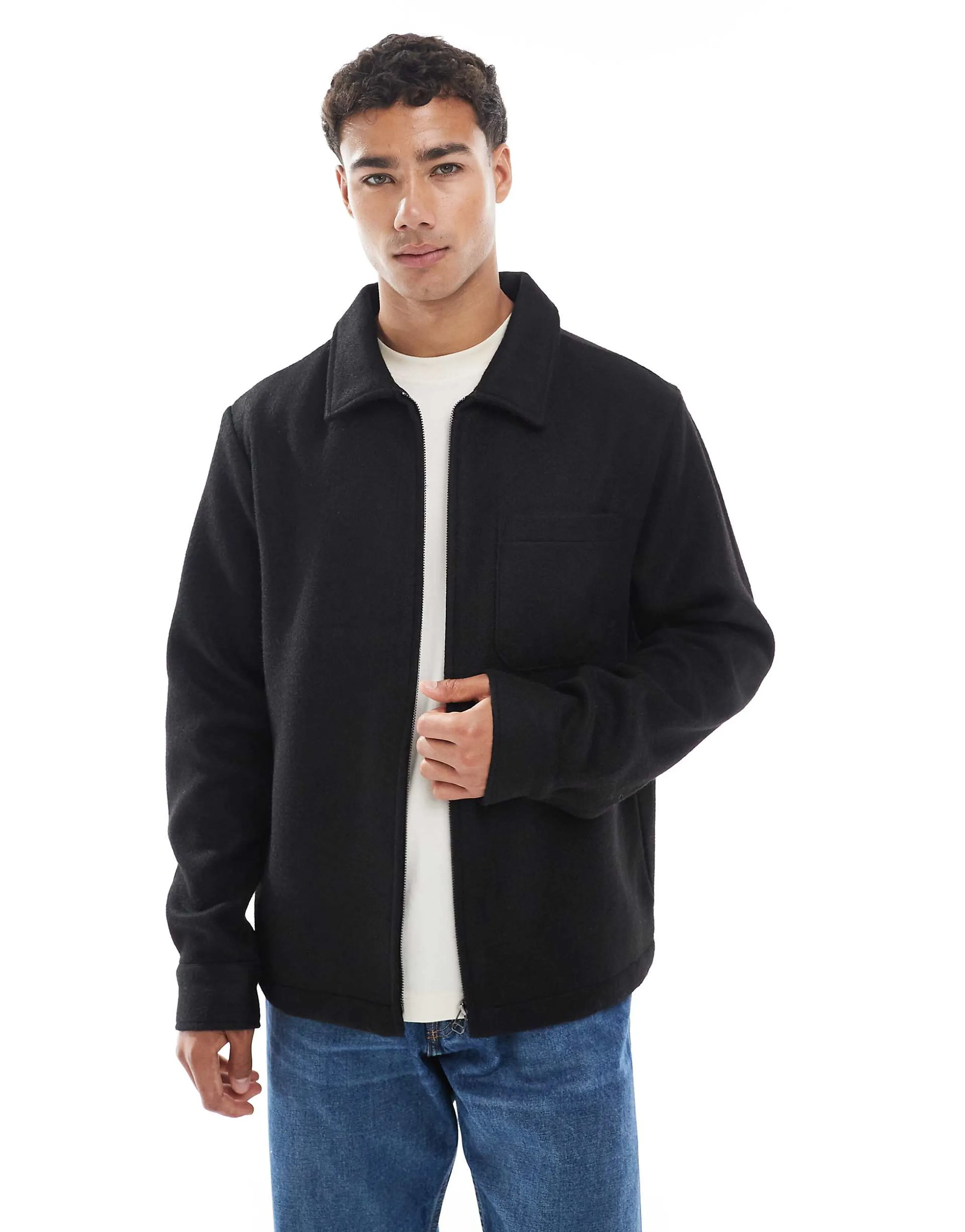Jack & Jones faux wool shacket in black