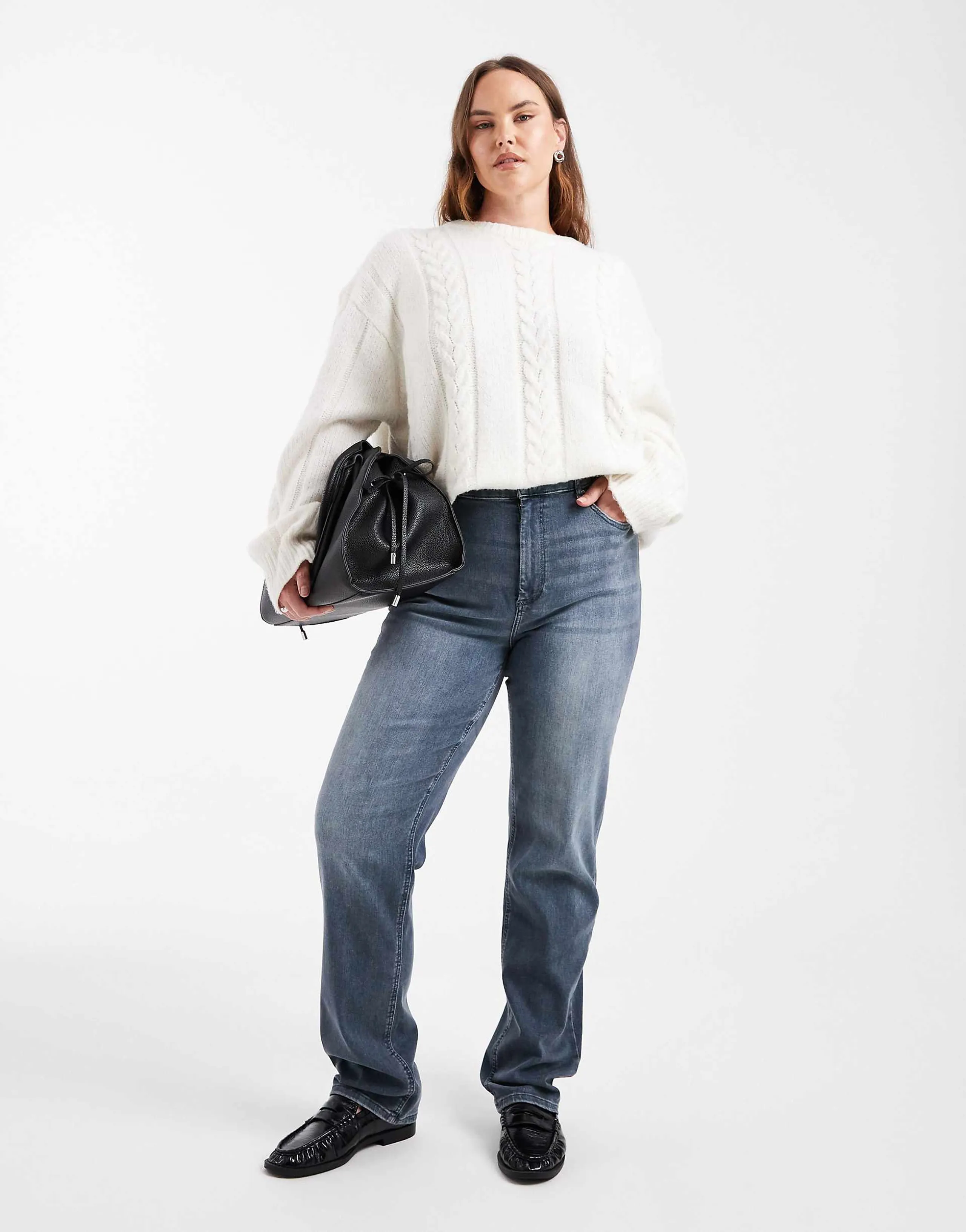 ONLY Curve straight leg jeans in gray blue