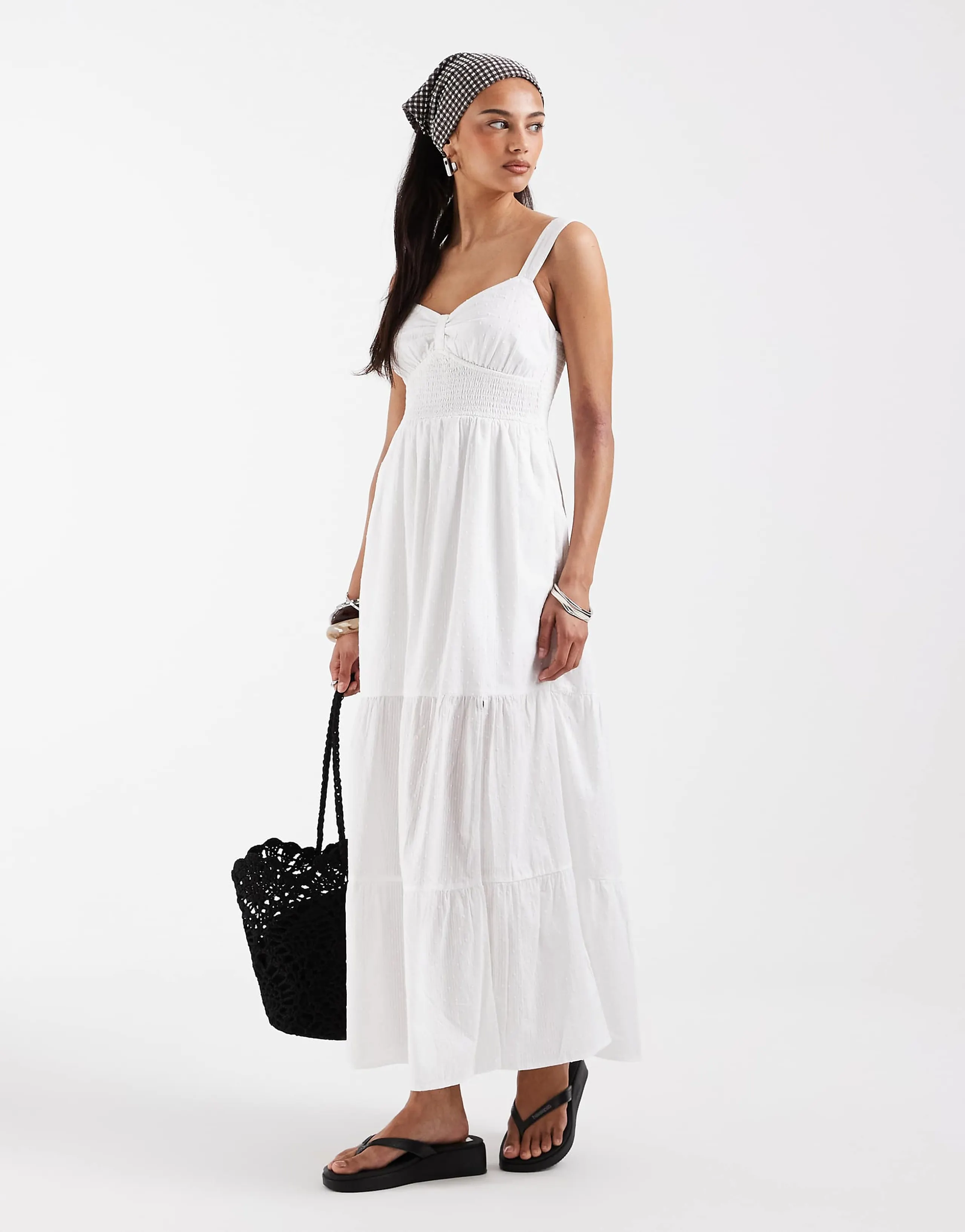 Hollister v neck strappy maxi dress with slit in white