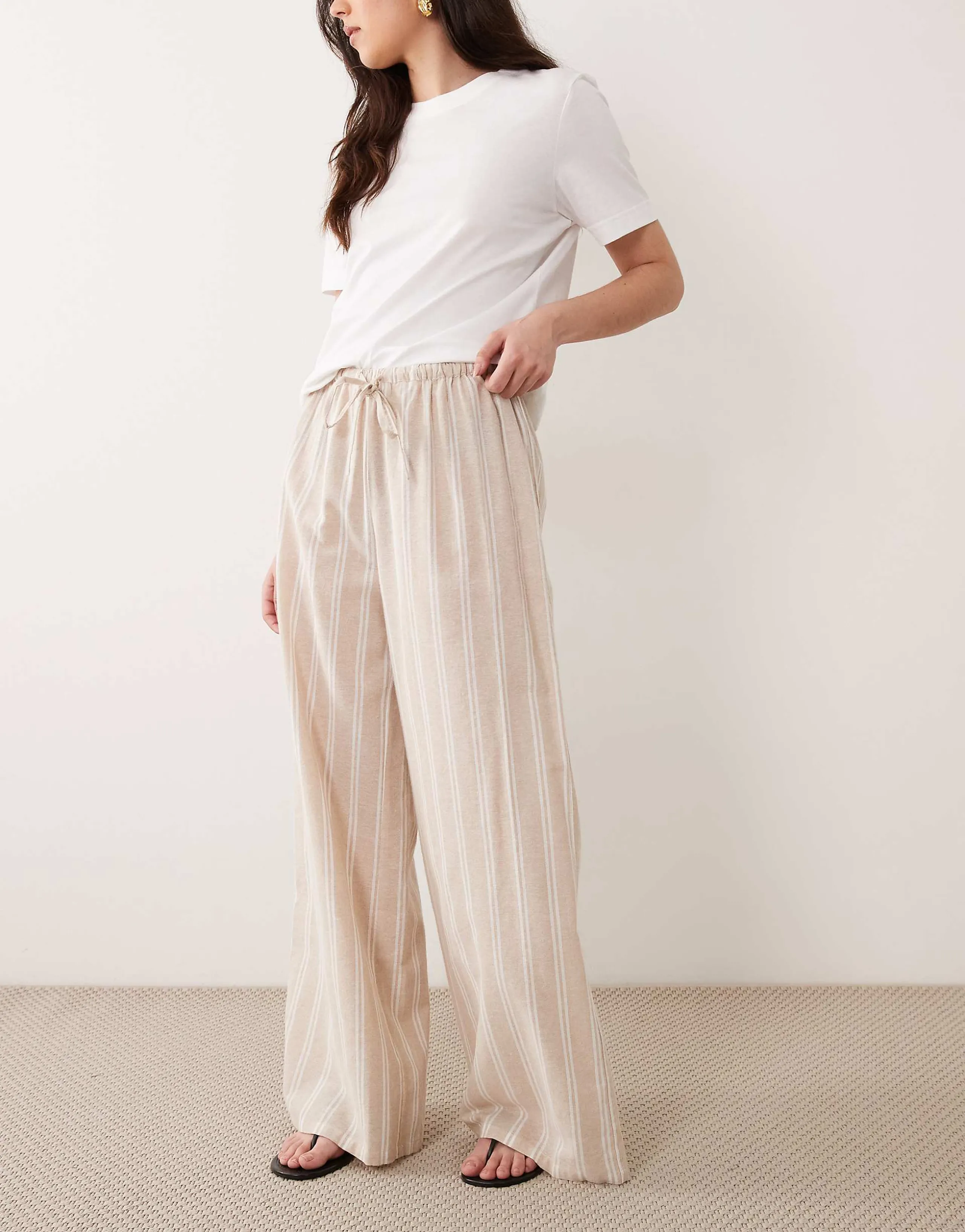 Wednesday's Girl wide leg striped pants in beige