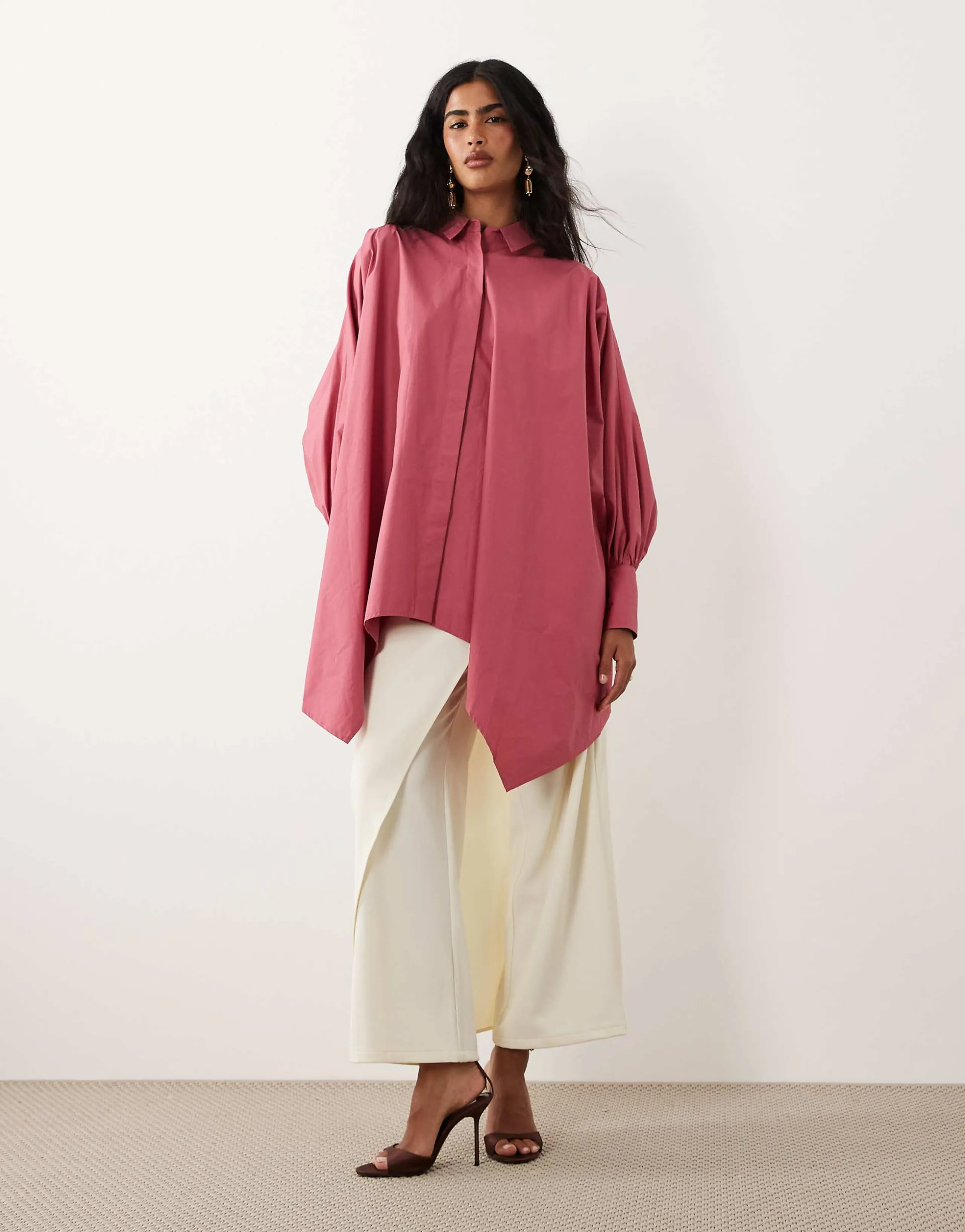 IYAL pants with wrap over skirt button detail in cream