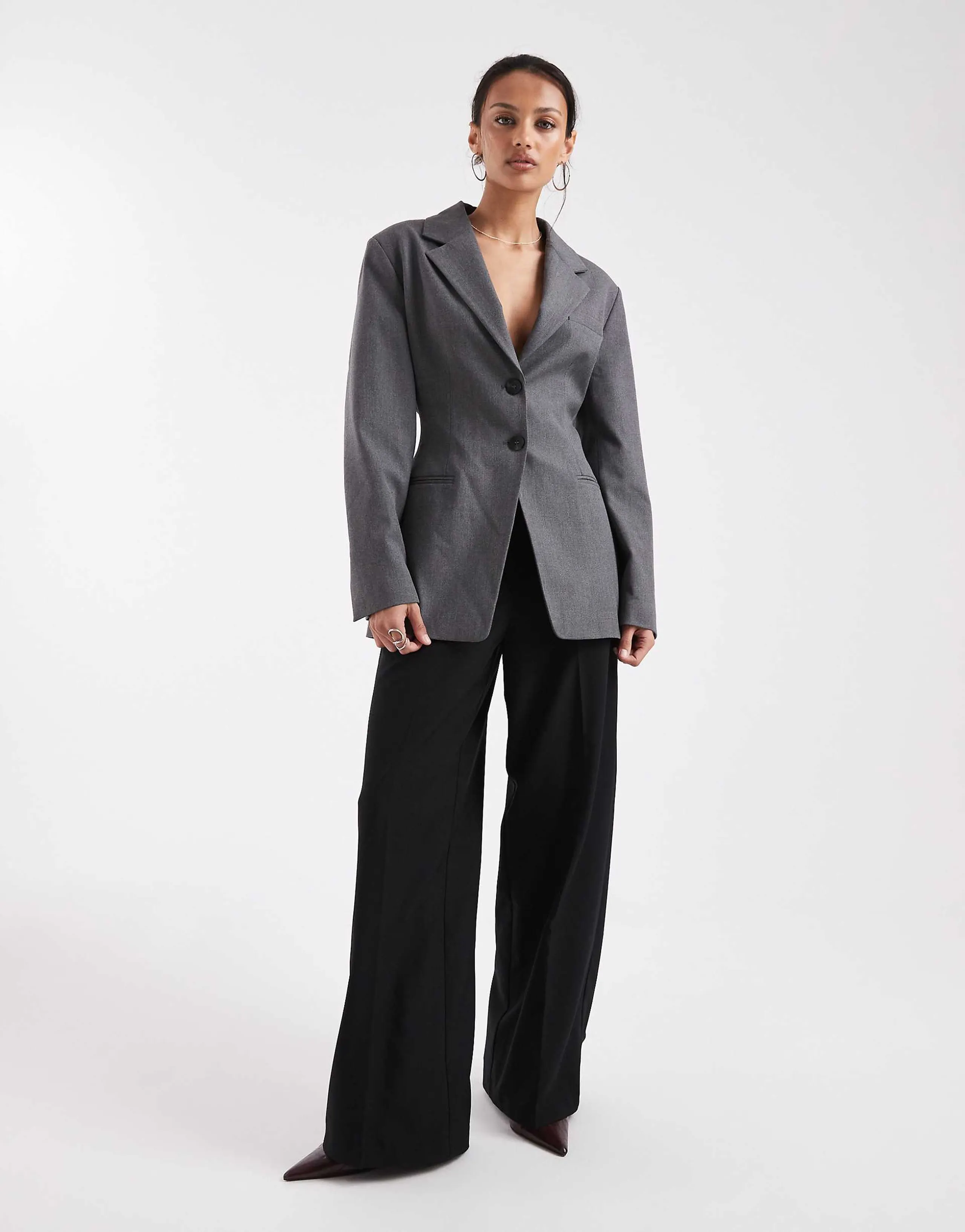ASOS DESIGN cinch blazer in gray