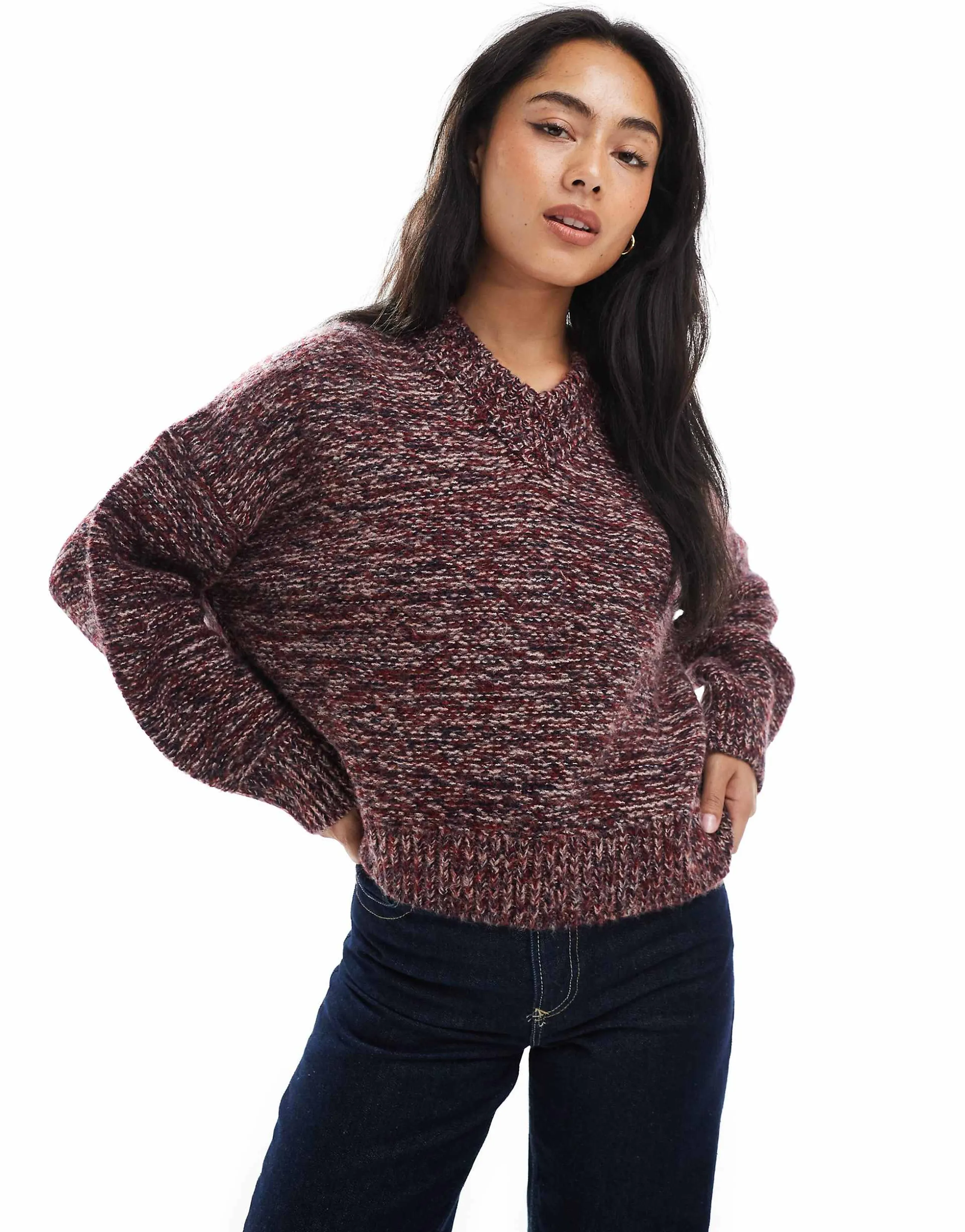 ASOS DESIGN knit high v boxy sweater in multi