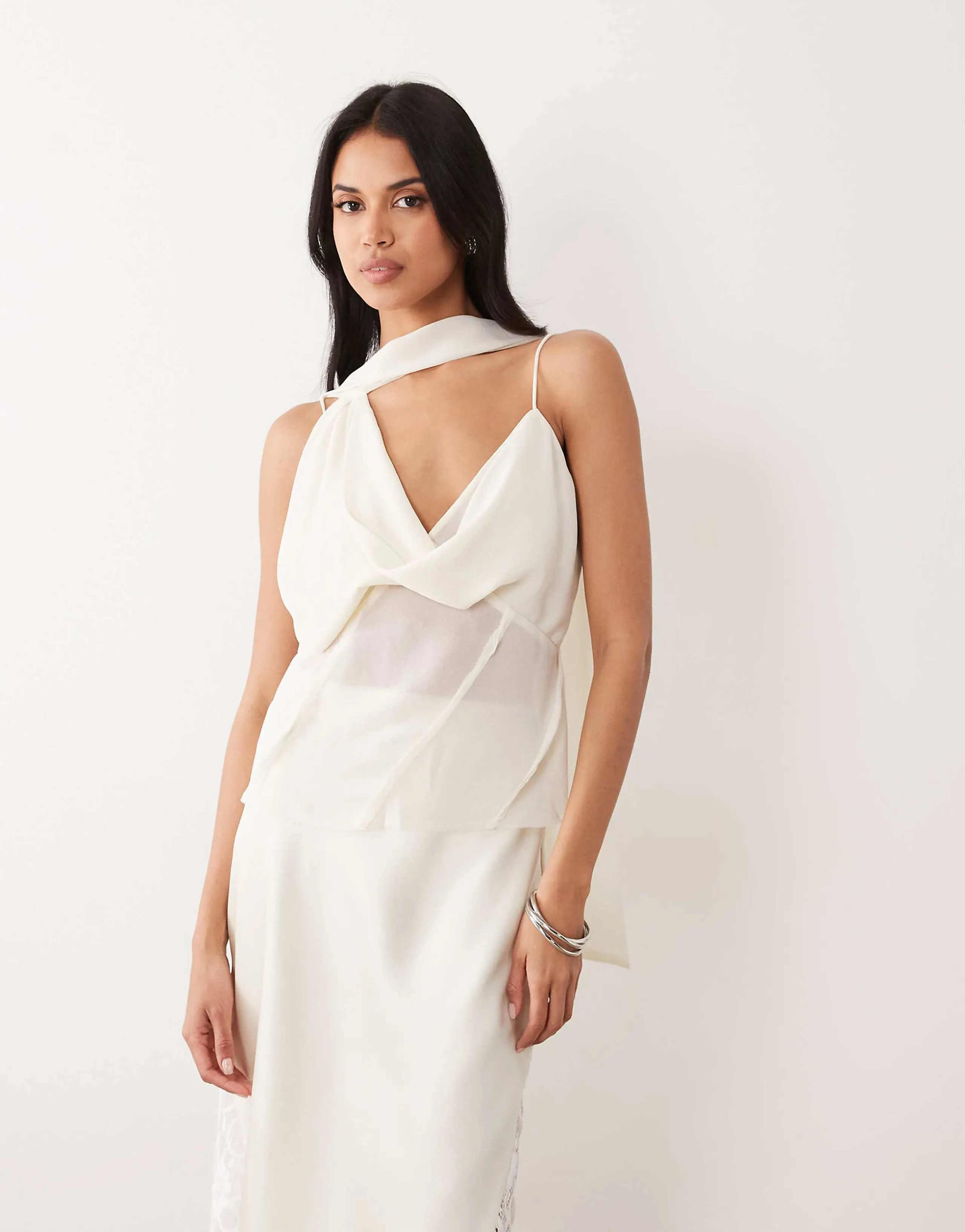 ASOS DESIGN draped scarf detail cami top in cream