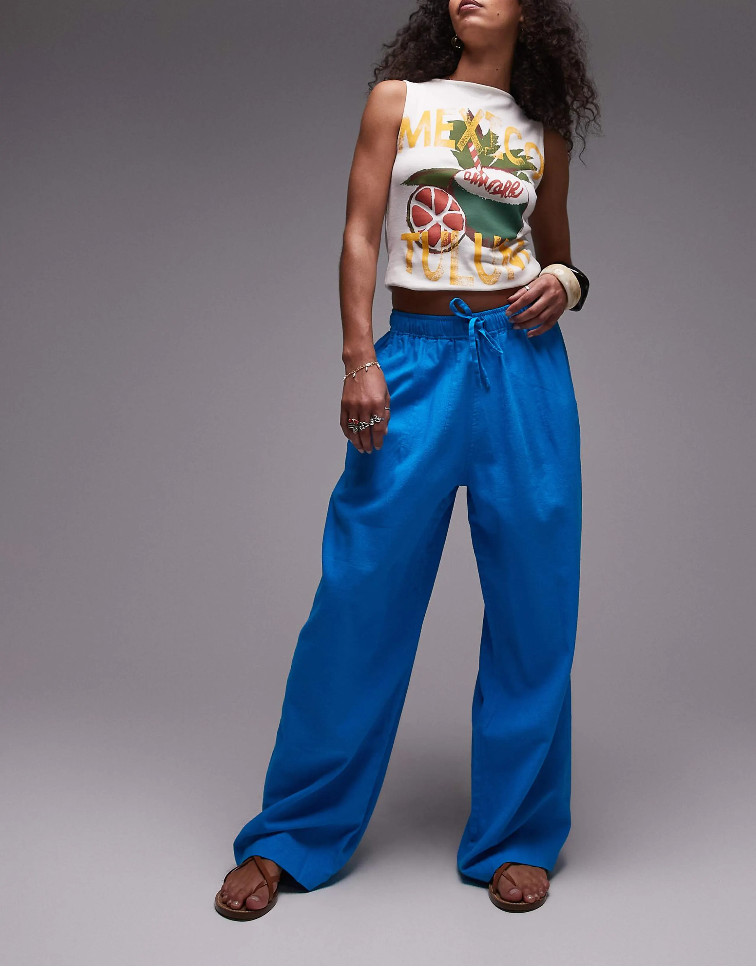 Topshop linen mix balloon pants in turquoise