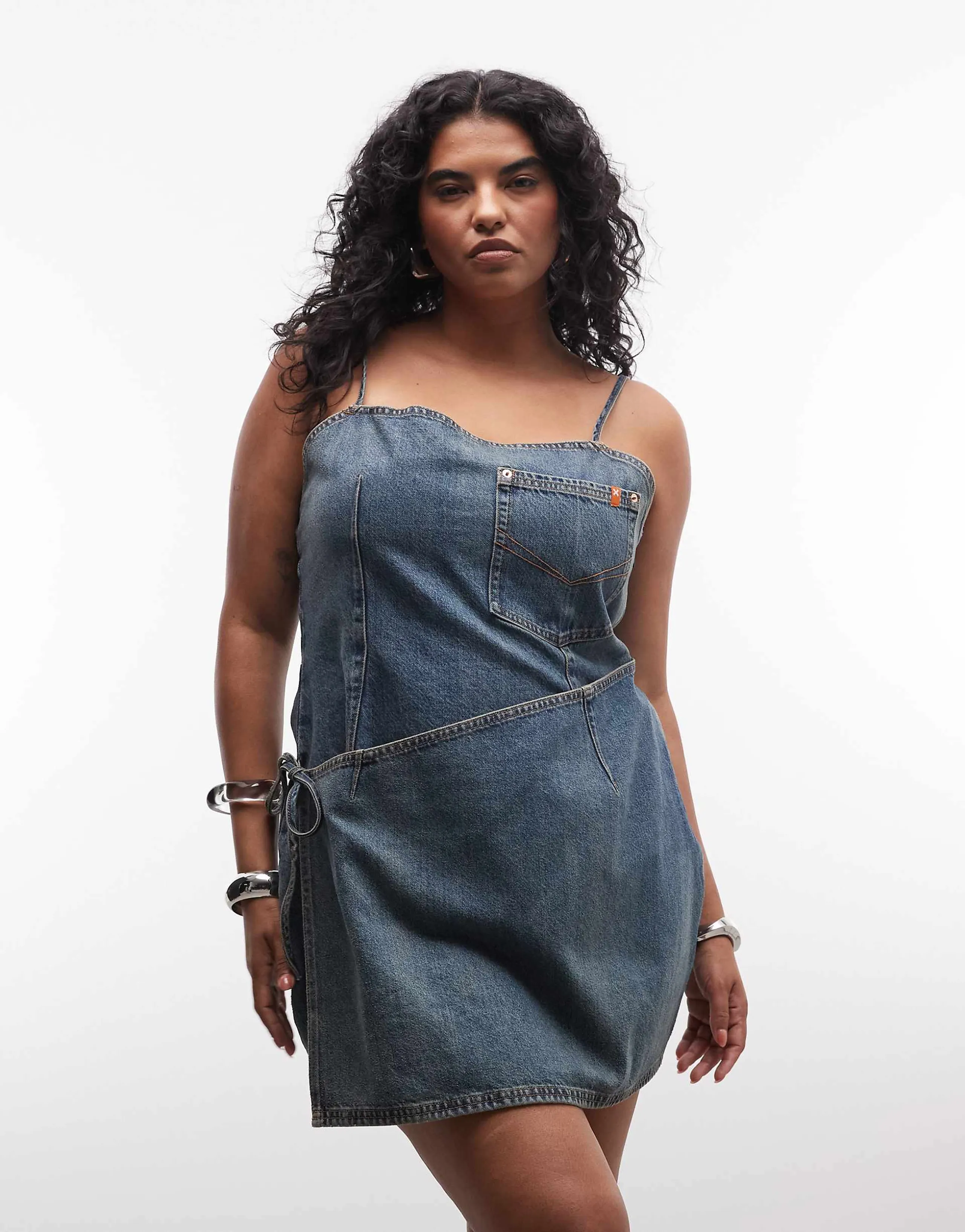 COLLUSION Plus denim wrap dress in mid wash