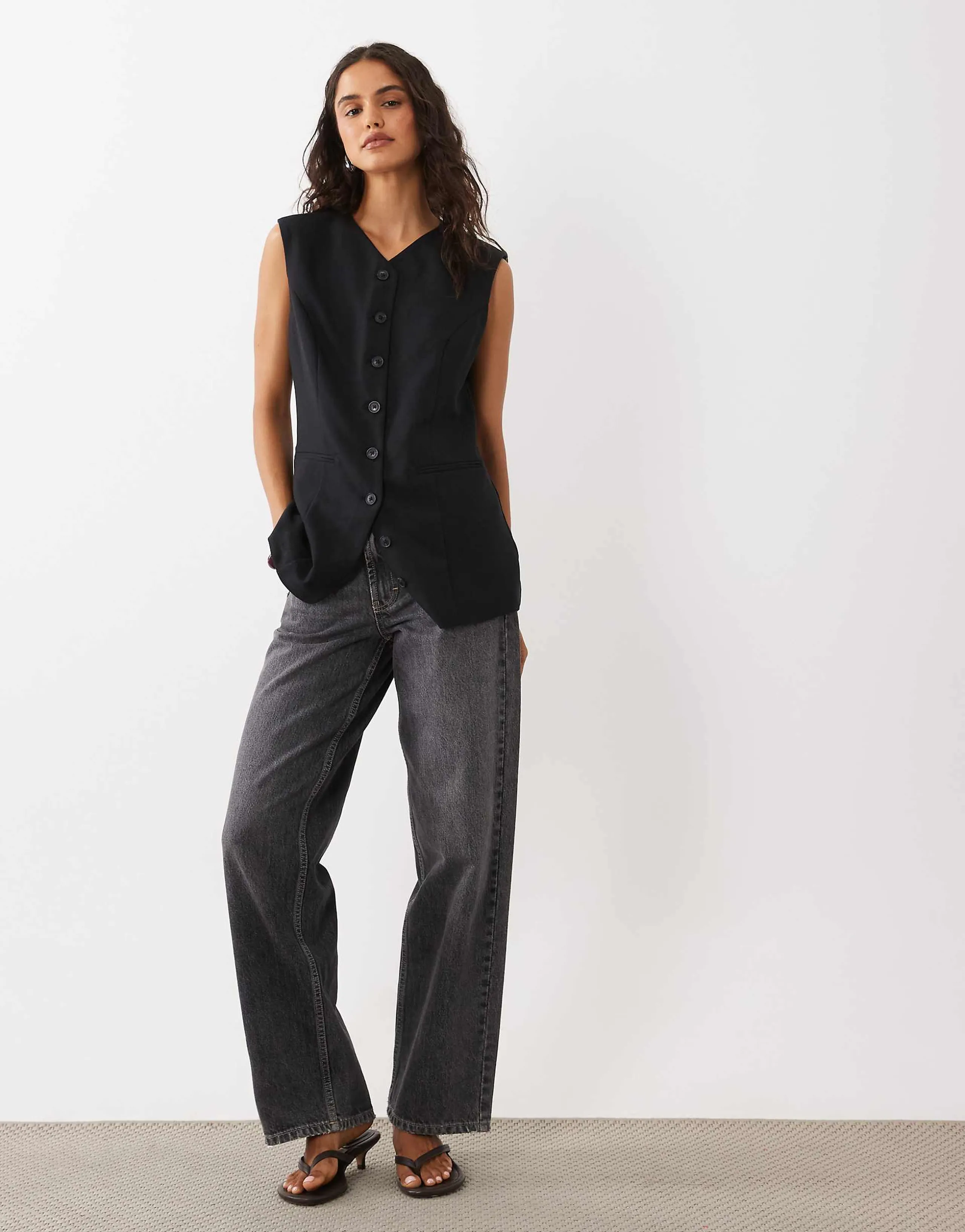 Abercrombie & Fitch longline v-neck vest in black - part of a set