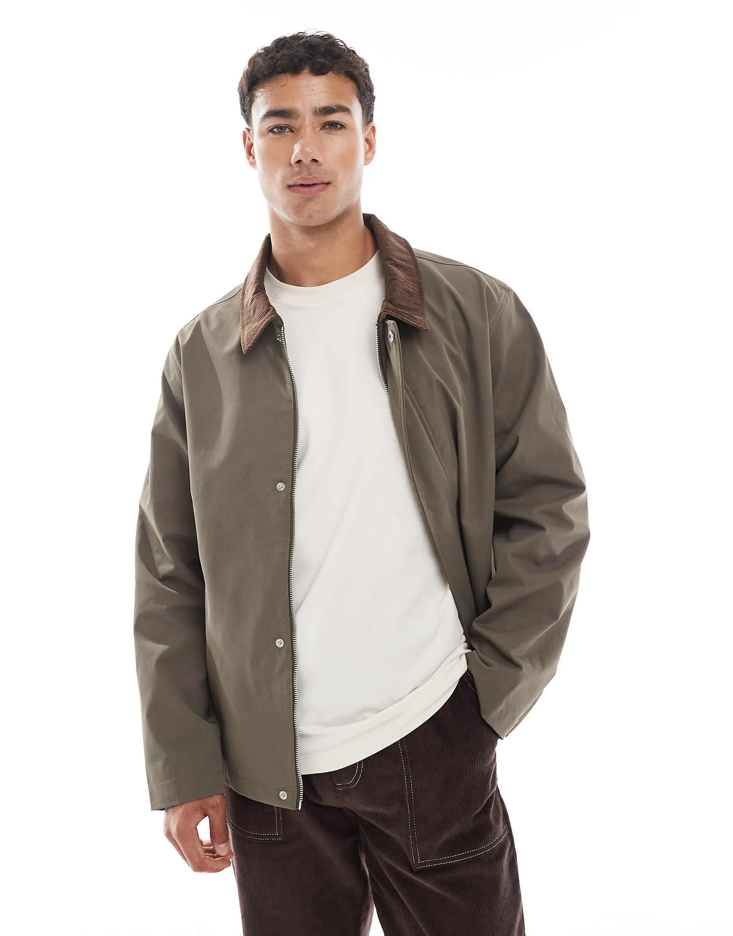Jack & Jones harrington jacket with corduroy collar in tan