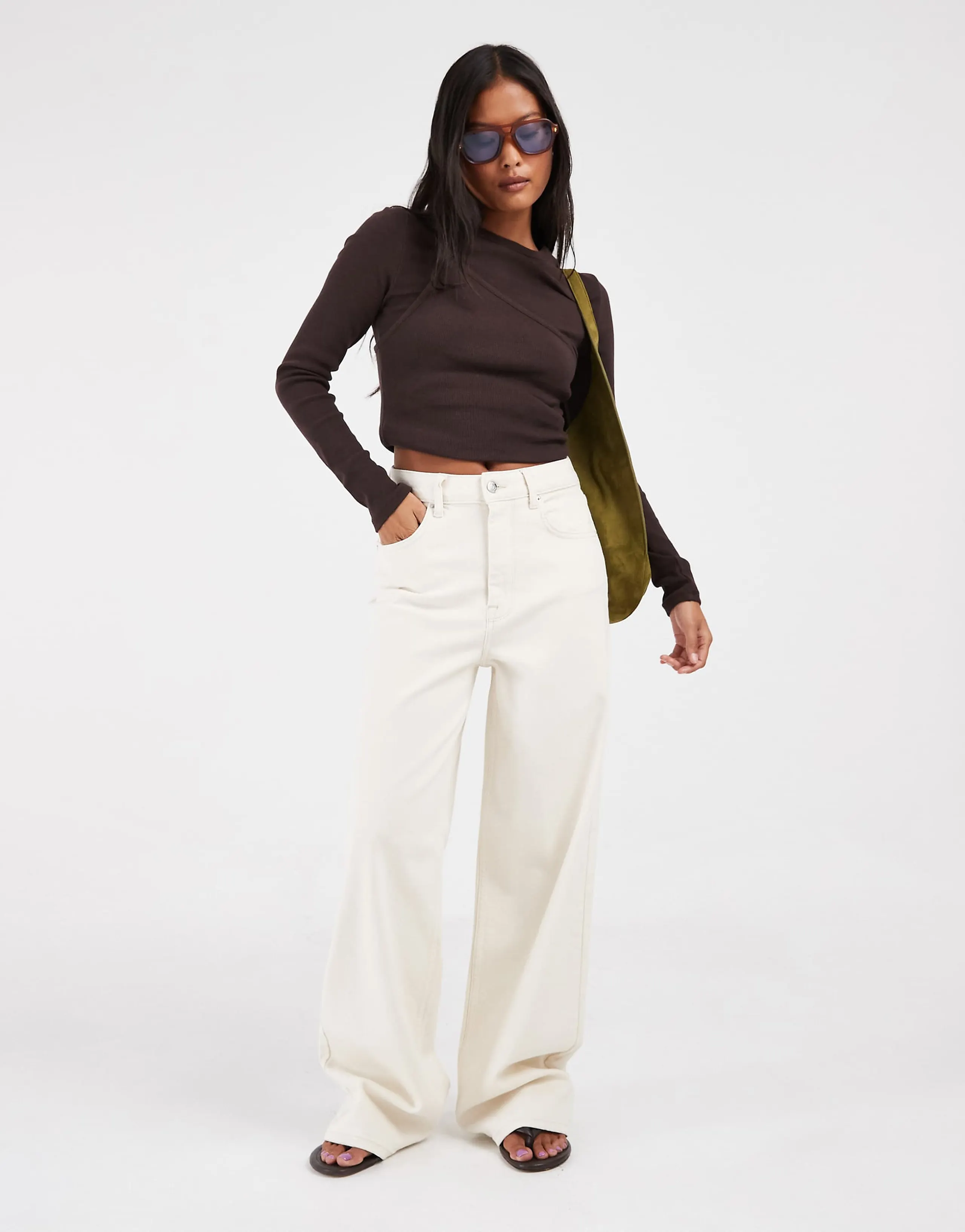 ONLY Petite Hannah extra high waist wide leg jeans in ecru