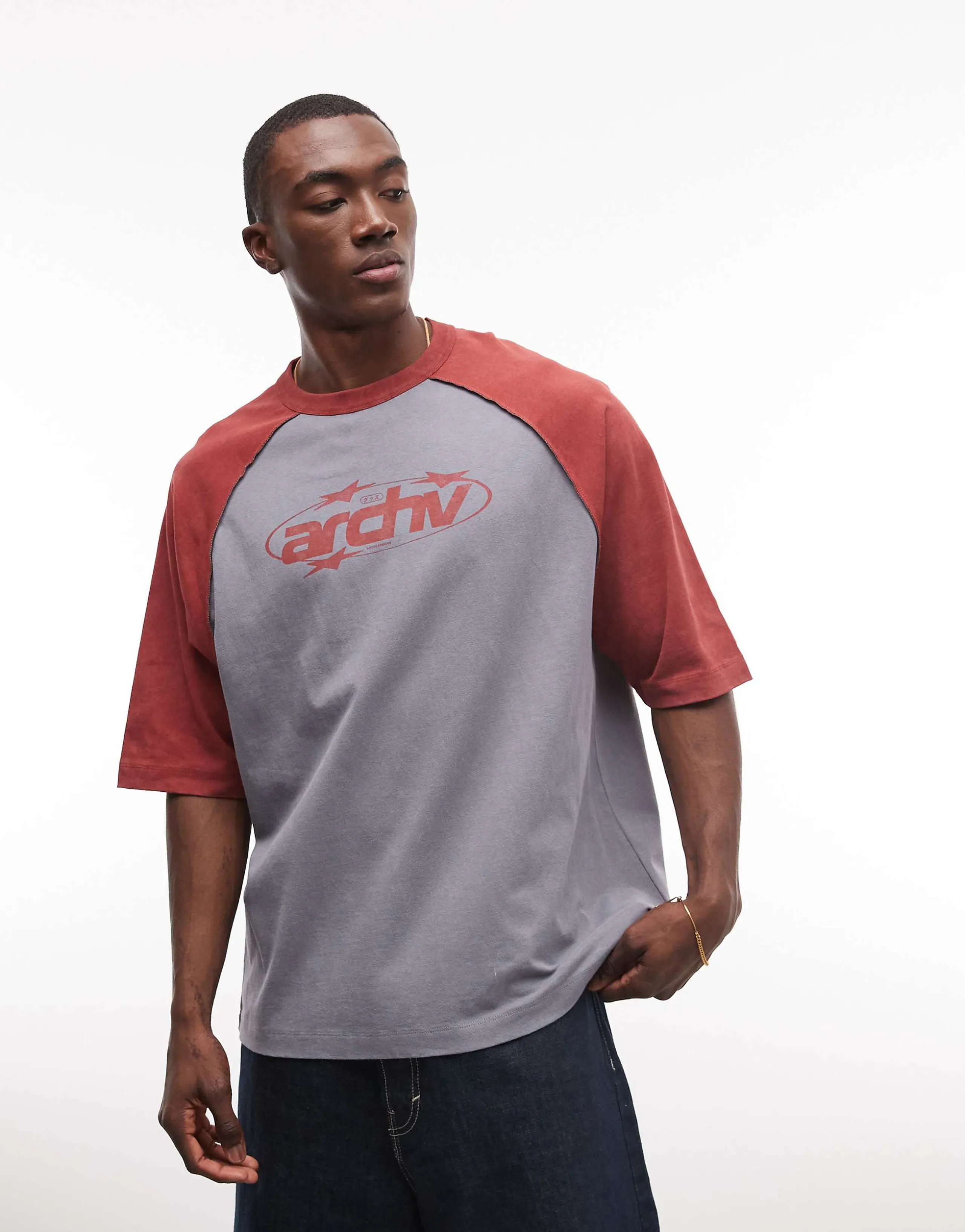 ASOS DESIGN heavyweight oversized t-shirt with text graphic in gray wash