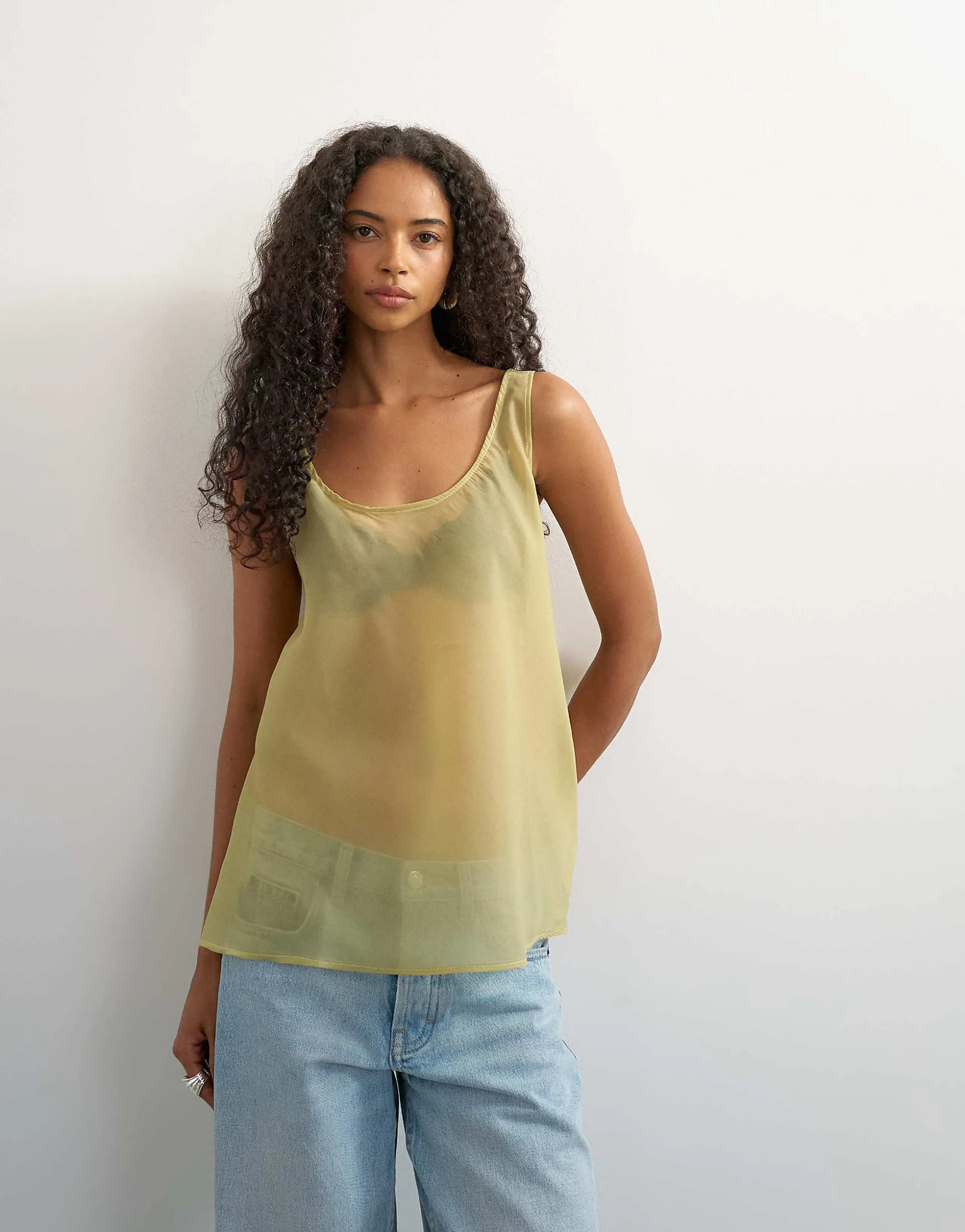 Topshop sleeveless organza scoop tank top in muted lime