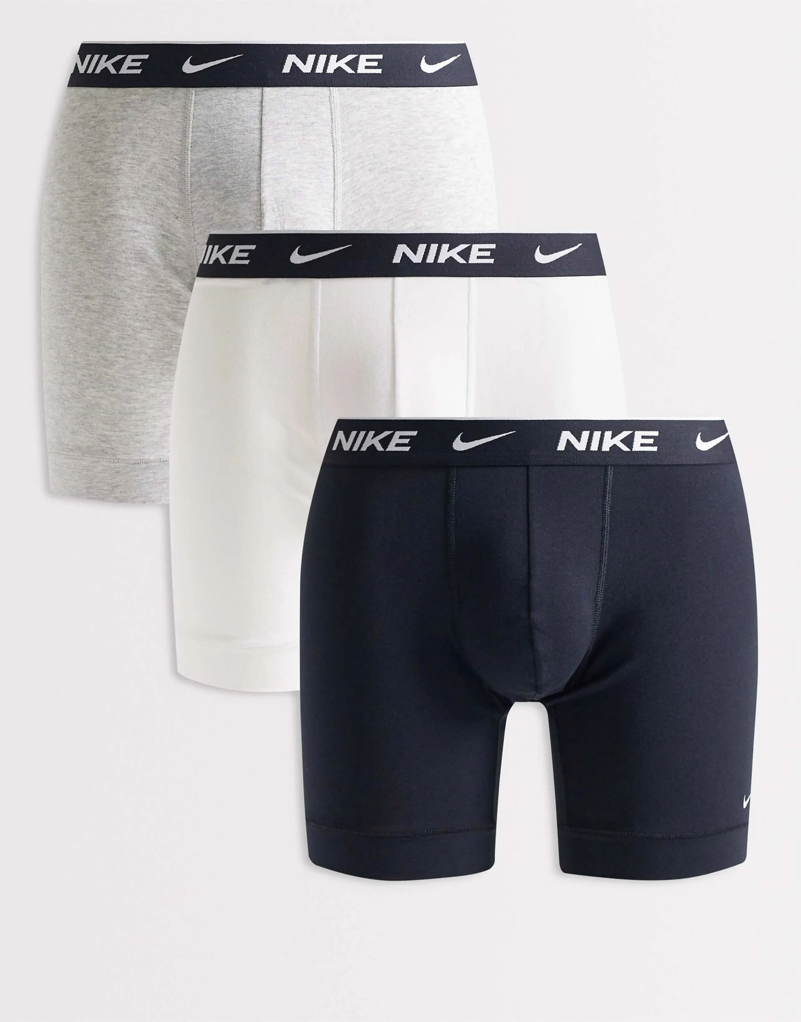Nike Essential Cotton Stretch 3 pack boxer briefs in black/gray/white