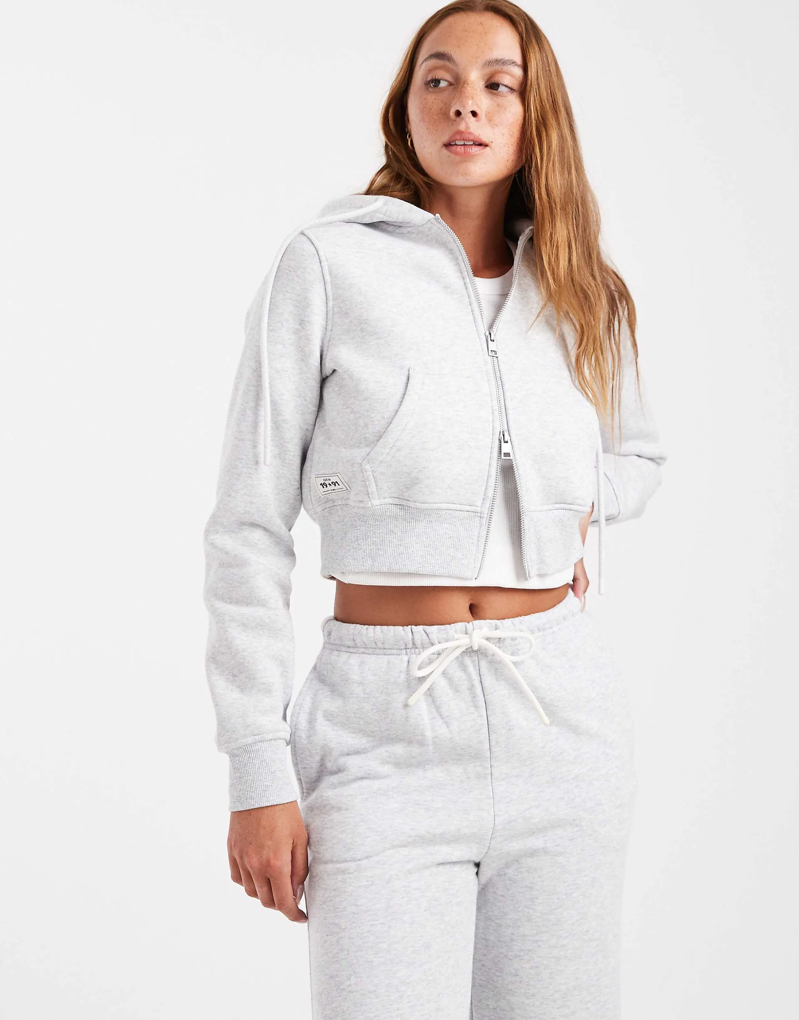 Cotton On cropped zip through hoodie in soft gray heather - part of a set