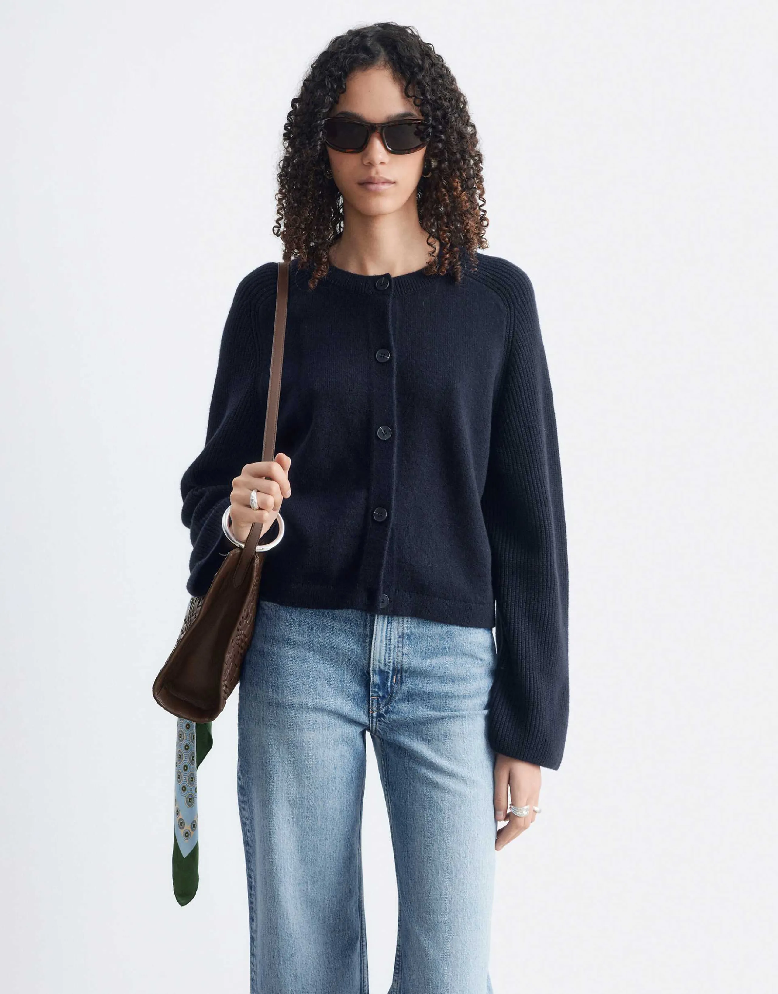 & Other Stories cotton and wool blend cardigan in black