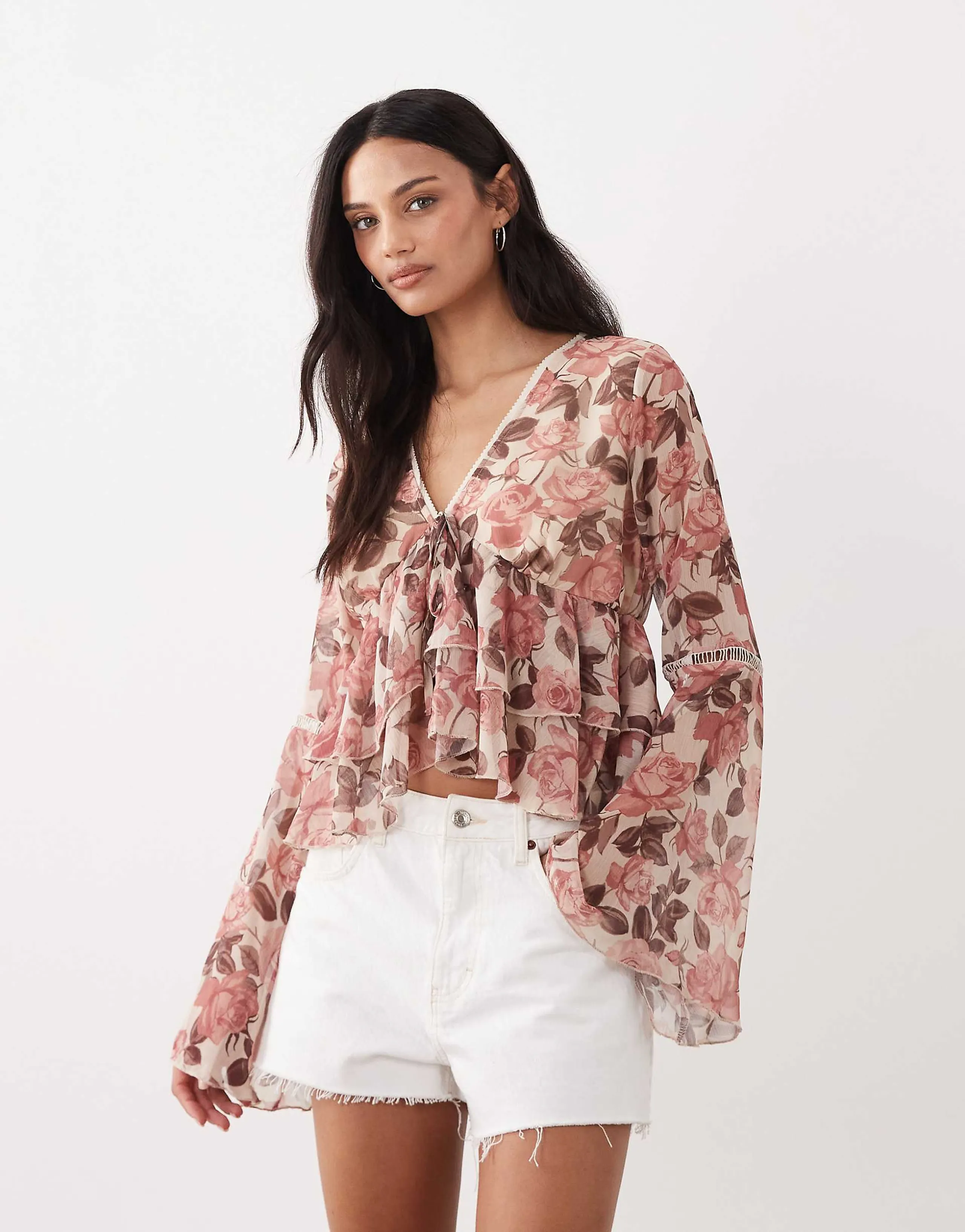Miss Selfridge flared sleeves ruffle blouse in floral print