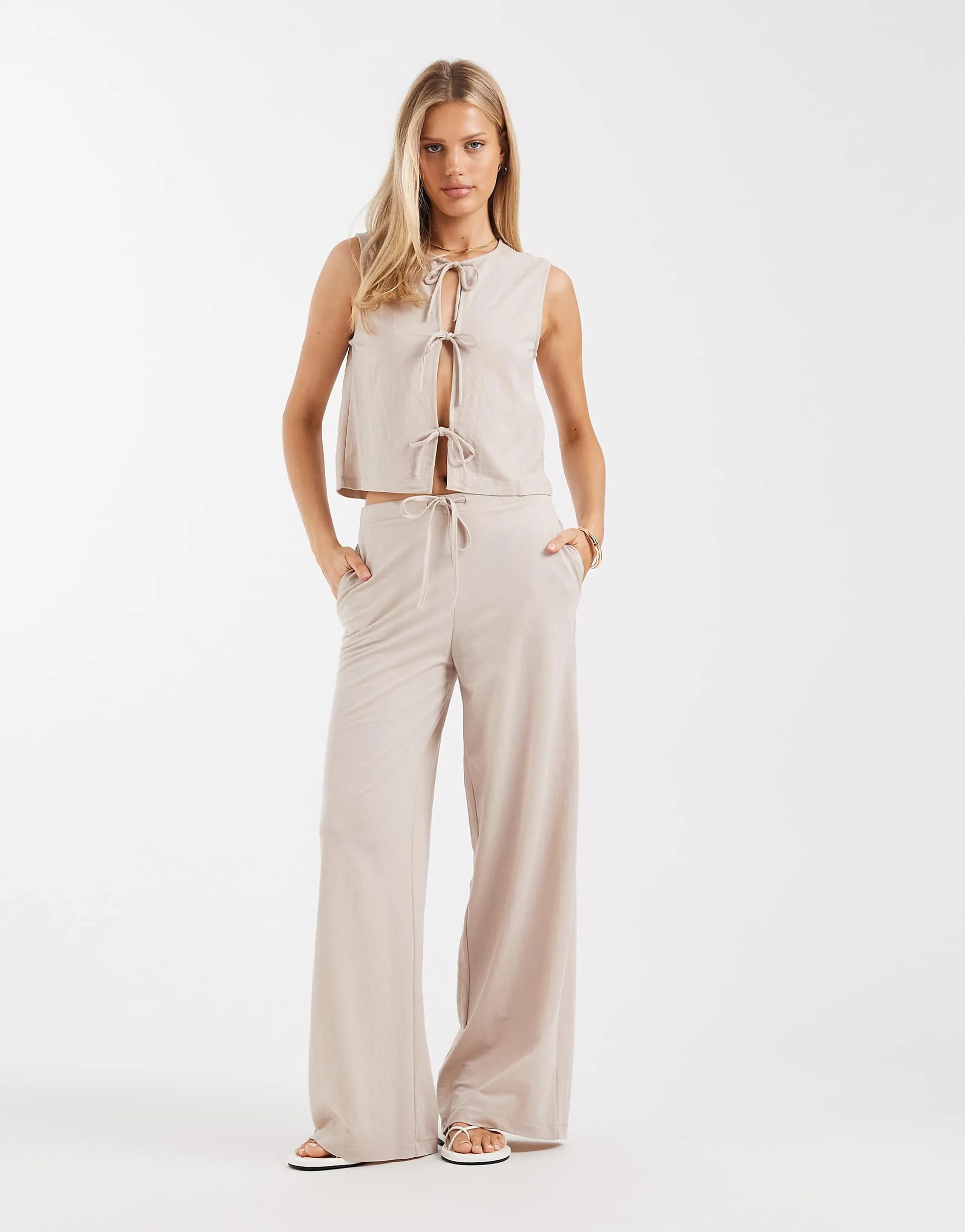 ONLY wide leg pull on pants in stone - part of a set
