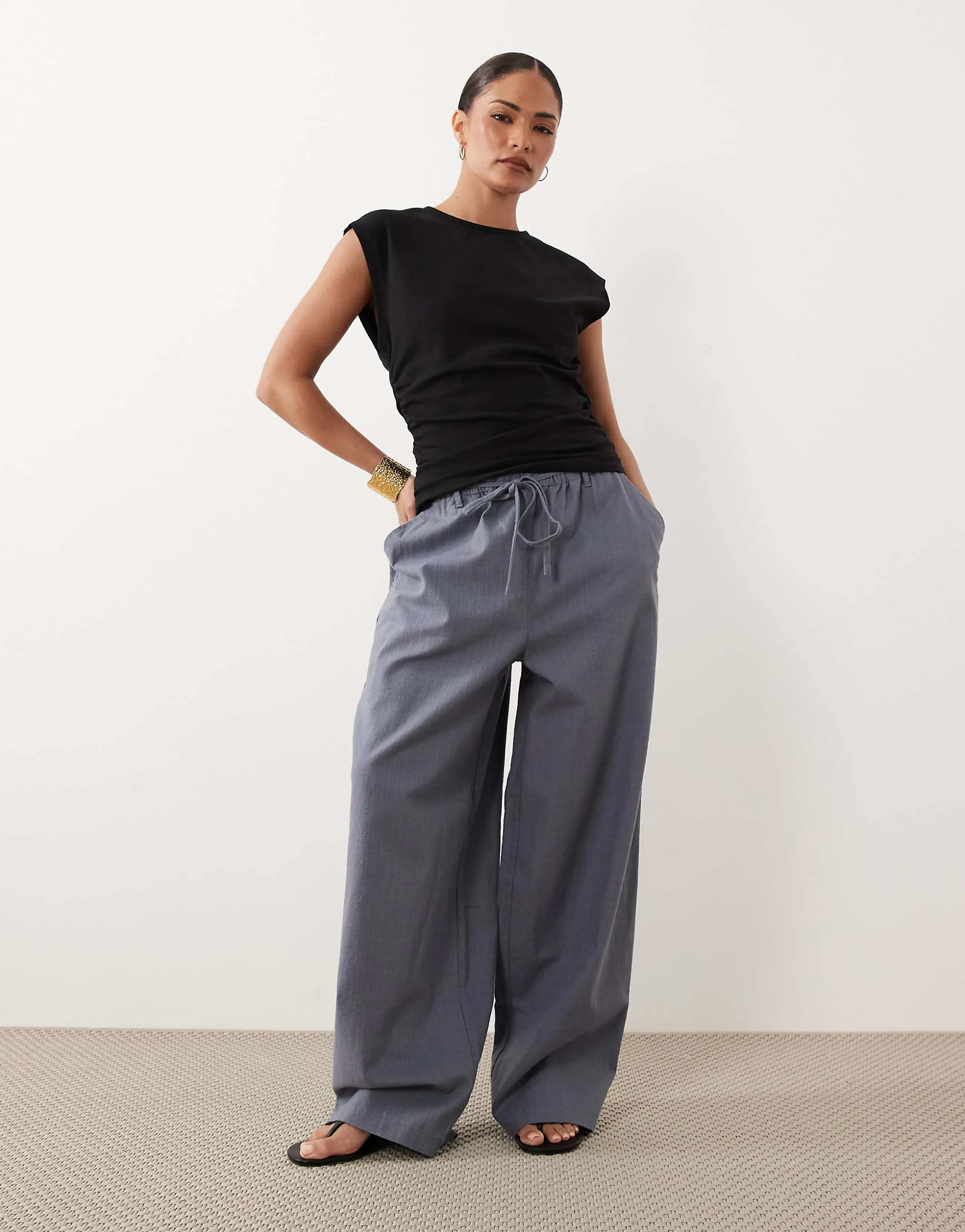 ASOS DESIGN Petite pull-on pants in dusky blue