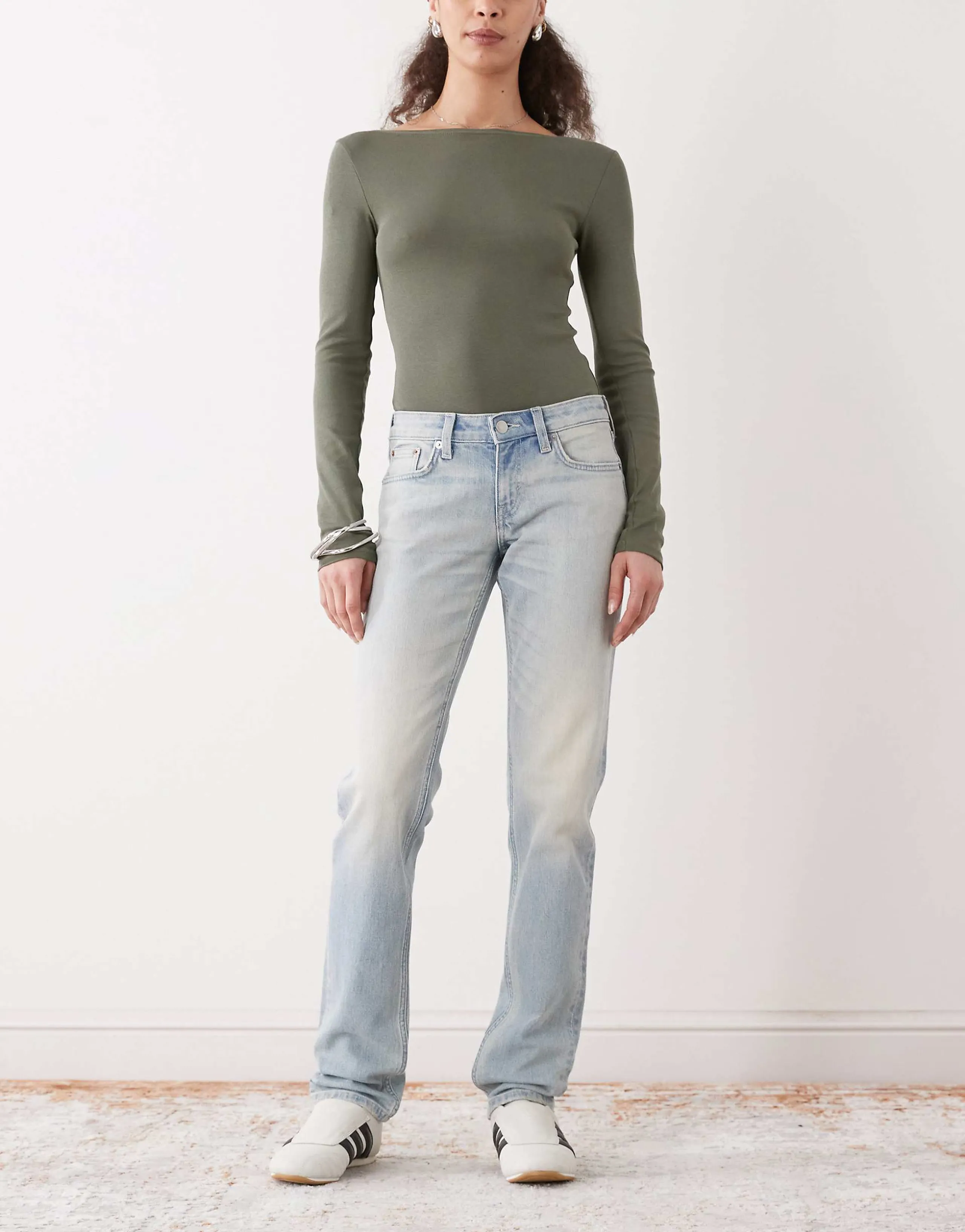 Weekday mid waist straight leg jeans in light blue wash