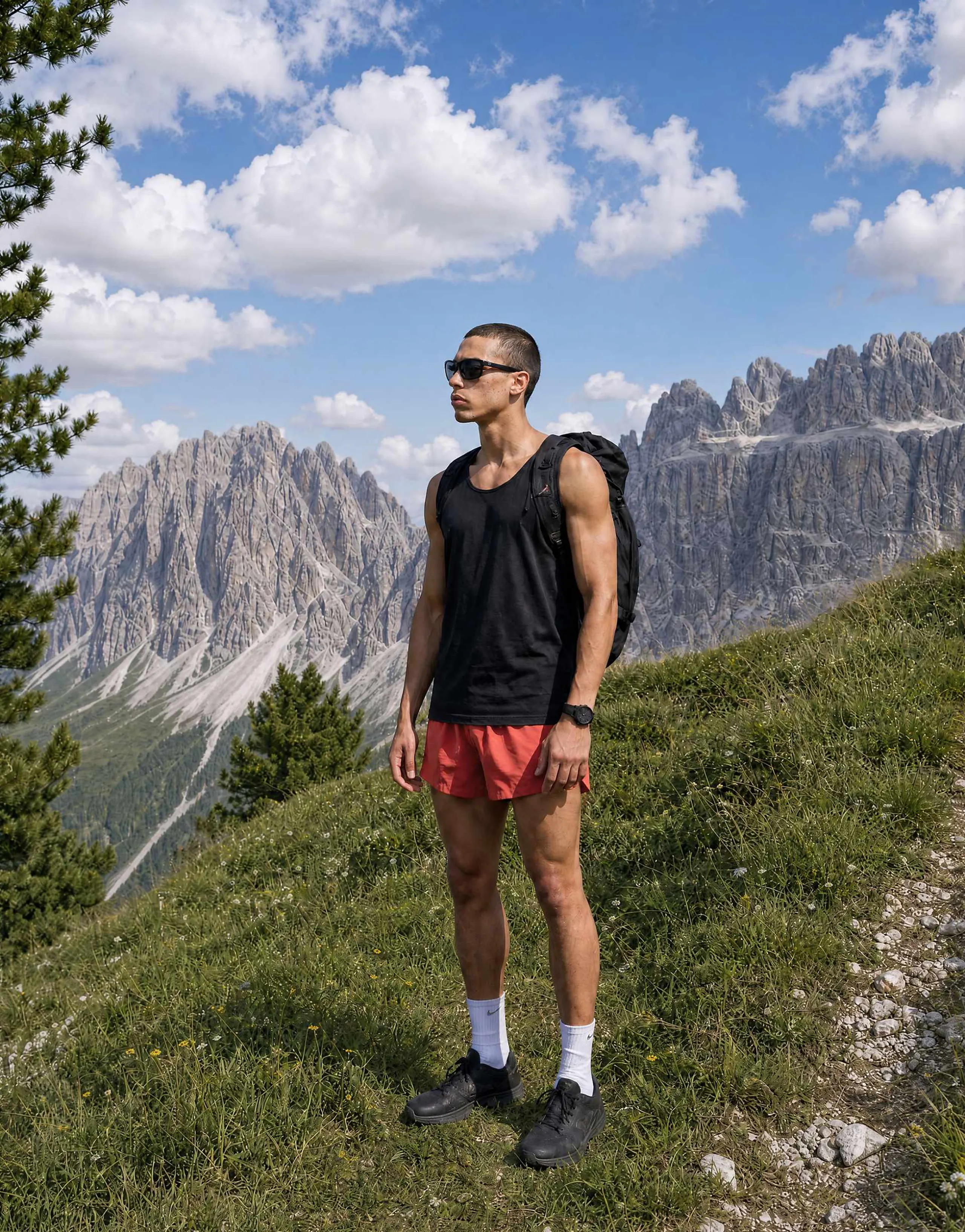 4505 2-inch running shorts with elastic waistband and zip pockets in tomato