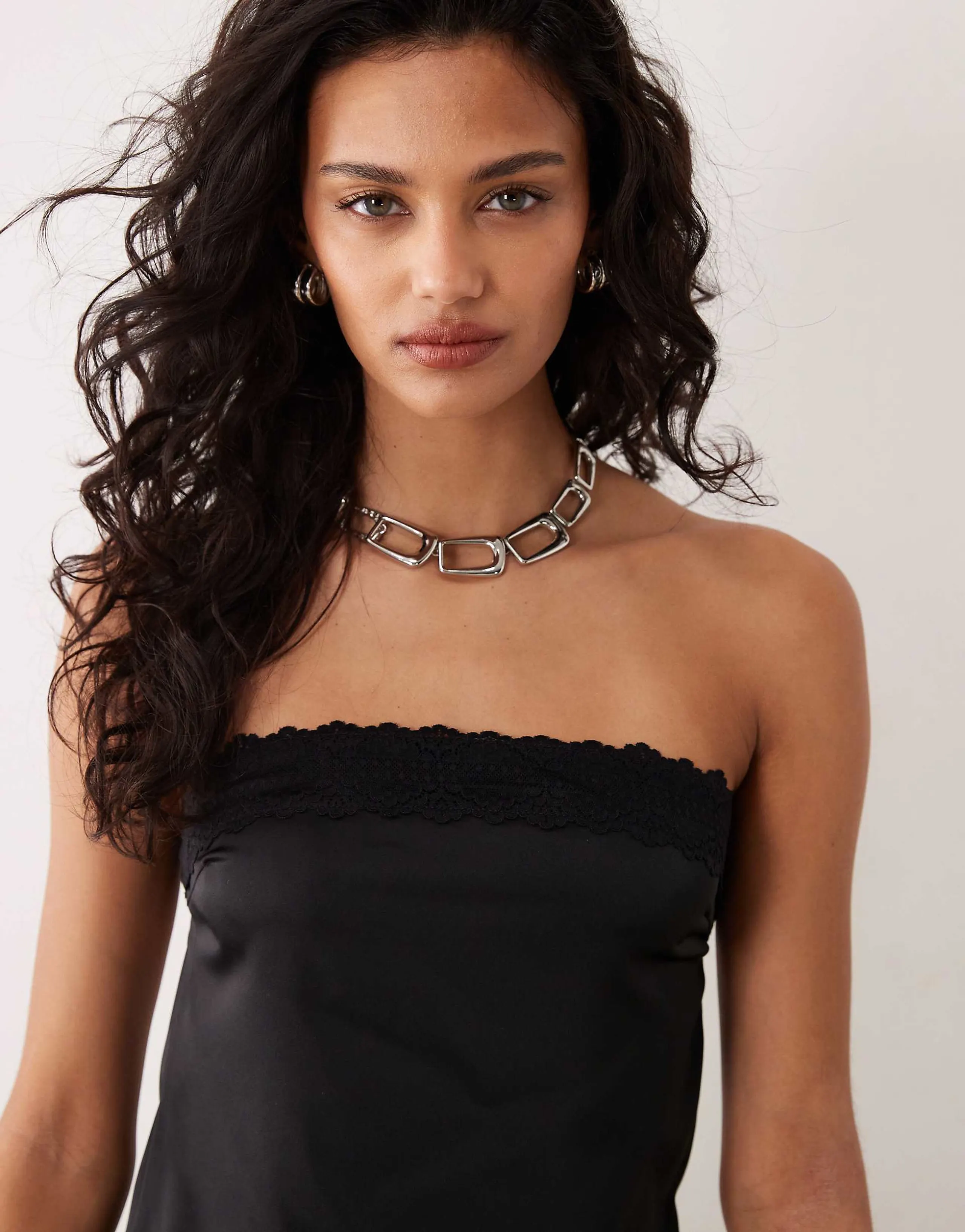 Motel Minae tie waist satin bandeau top in black