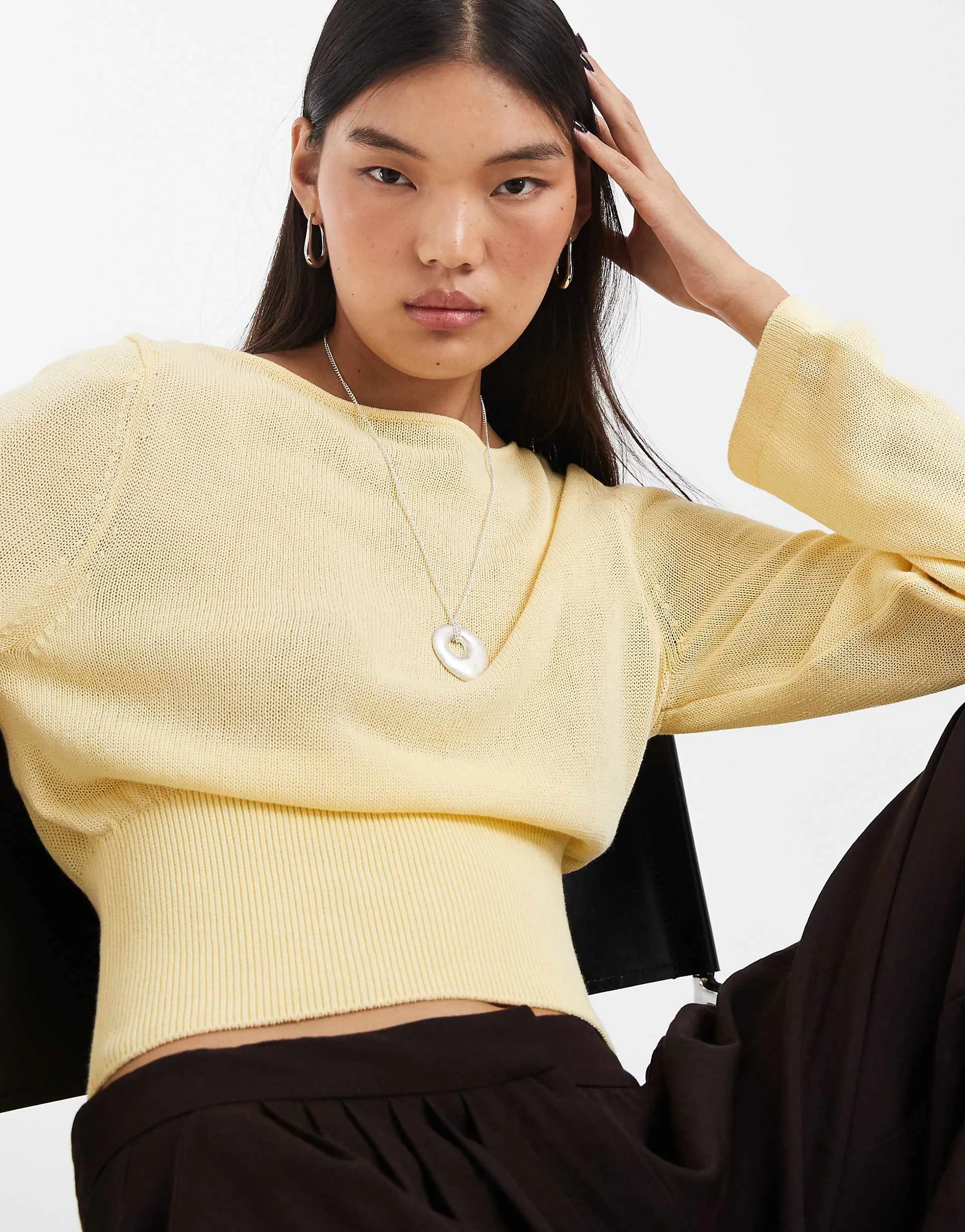 & Other Stories cinch waist boat neck knit top in yellow