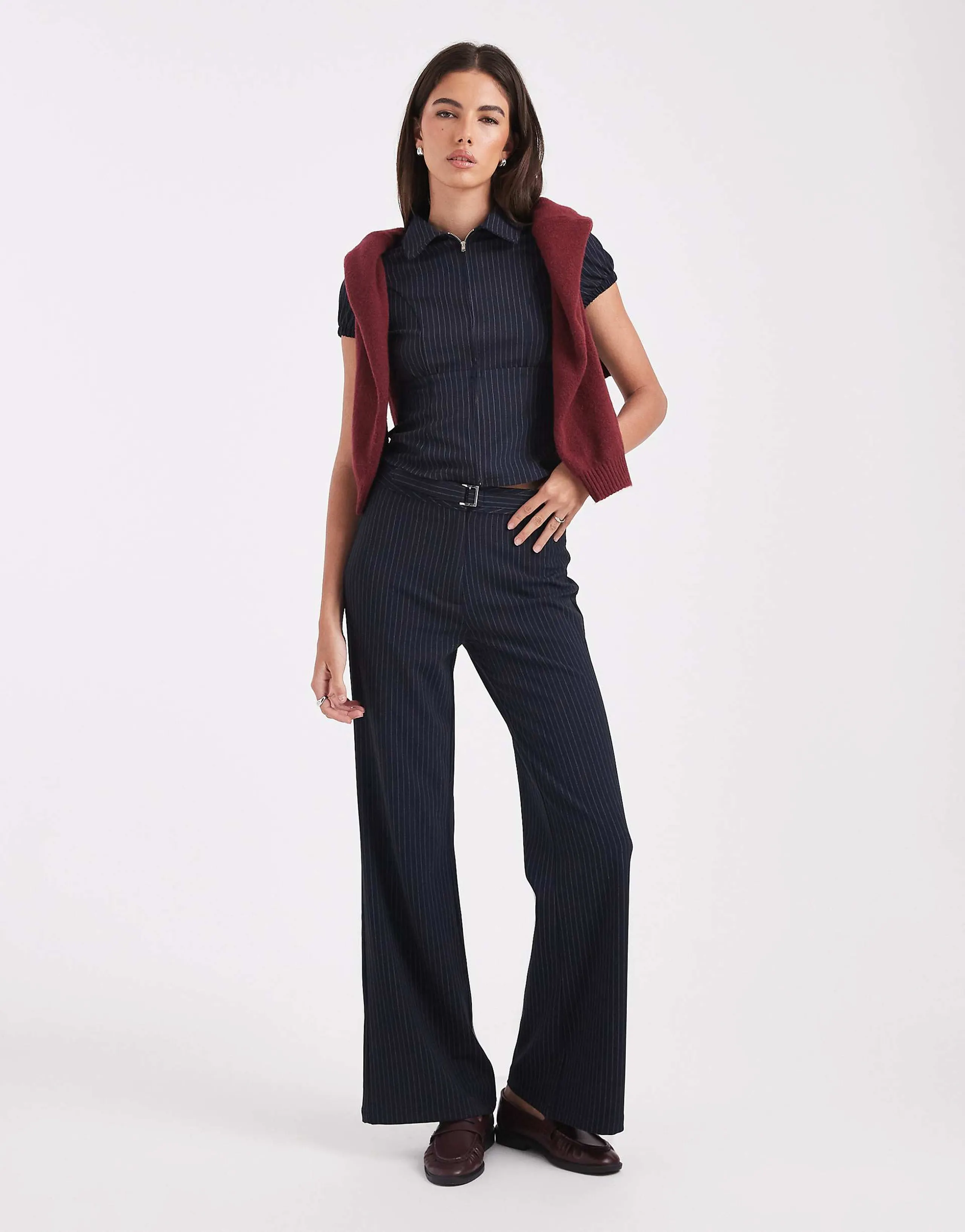 COLLUSION low rise pinstripe pants in navy