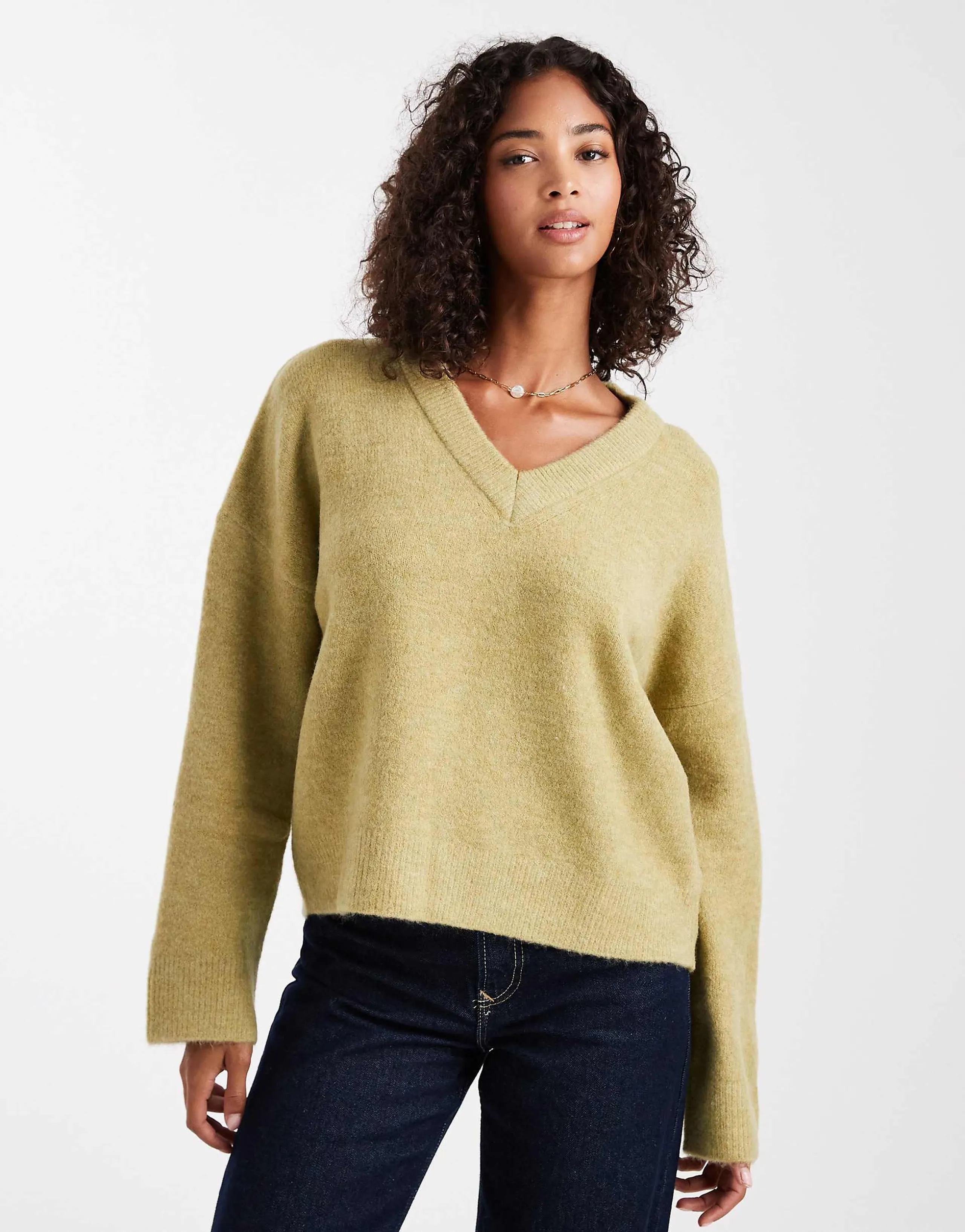 ASOS DESIGN knit boxy v-neck sweater in pistachio green