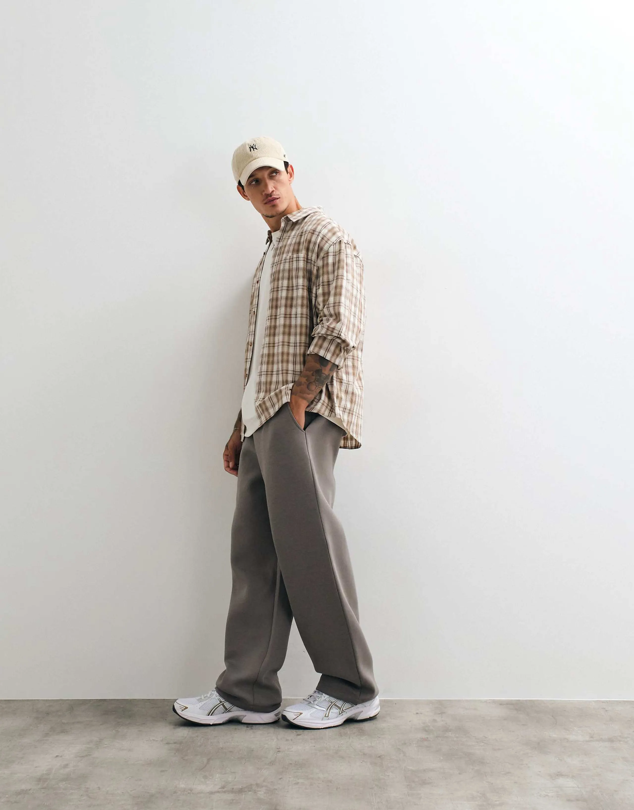 ASOS DESIGN wide leg sweatpants in scuba-style fabric in gray
