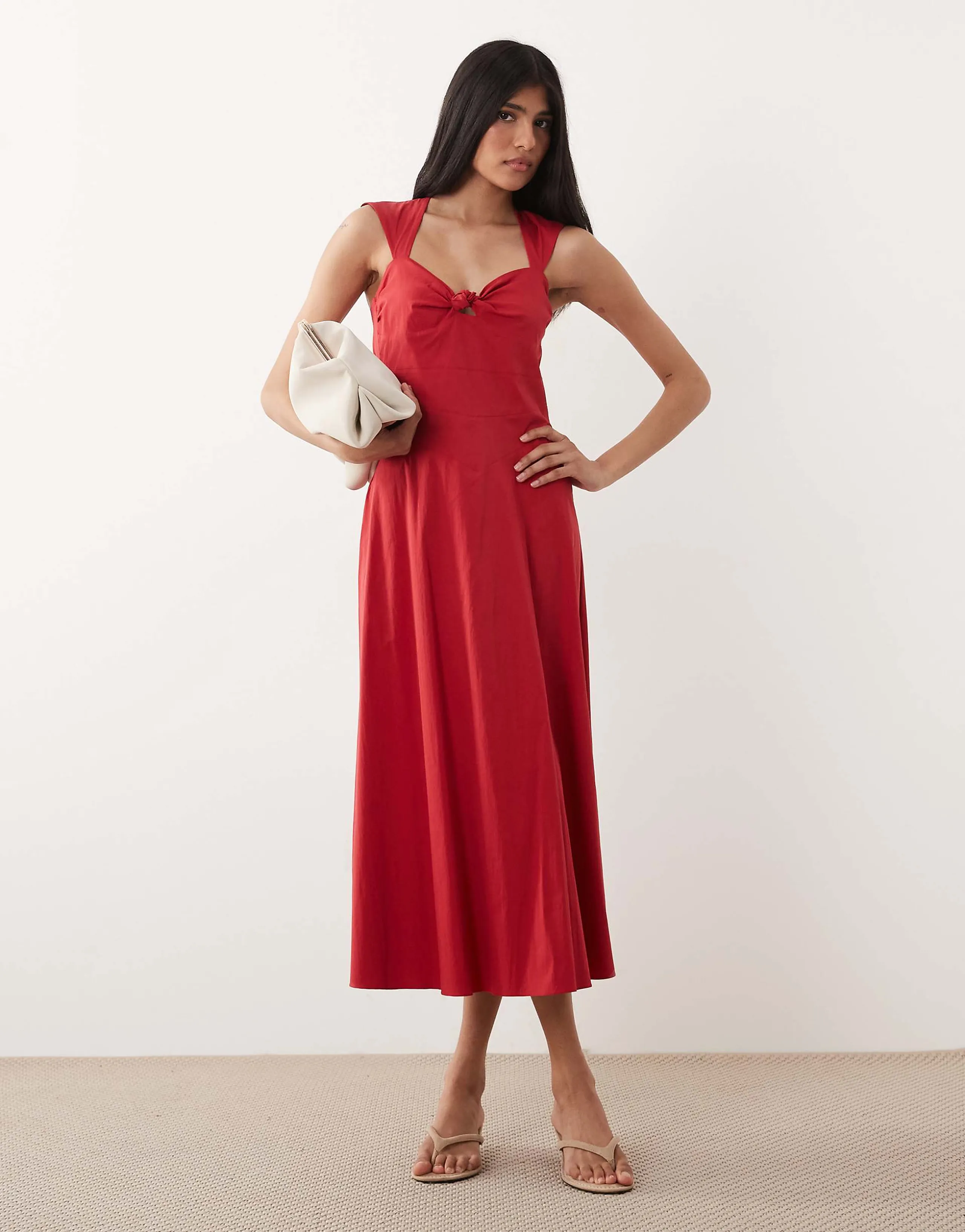 Mango cotton rich sweetheart neck sleeveless maxi dress in red