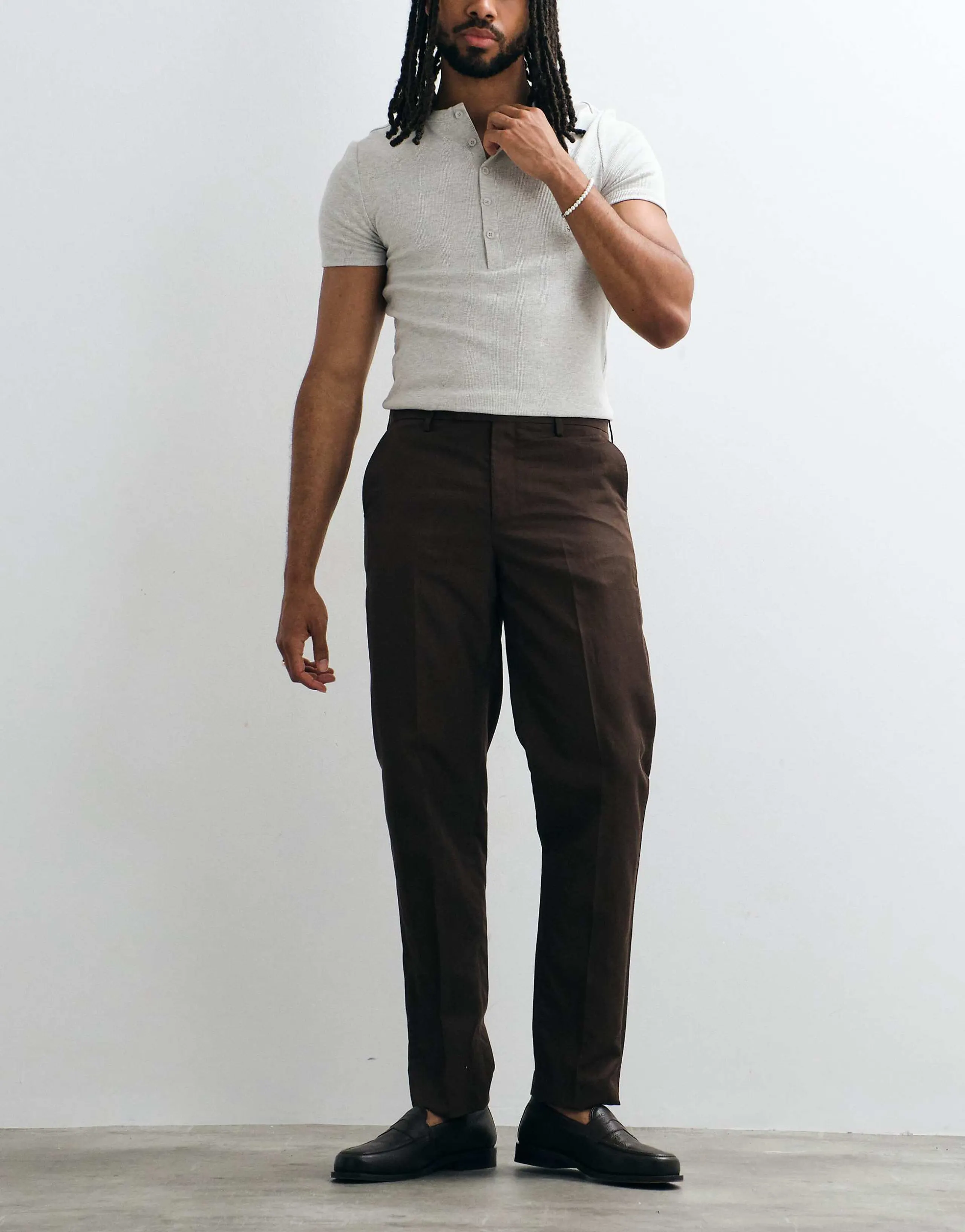 Mango Ethereal slim fit linen mix suit pants in brown - part of a set