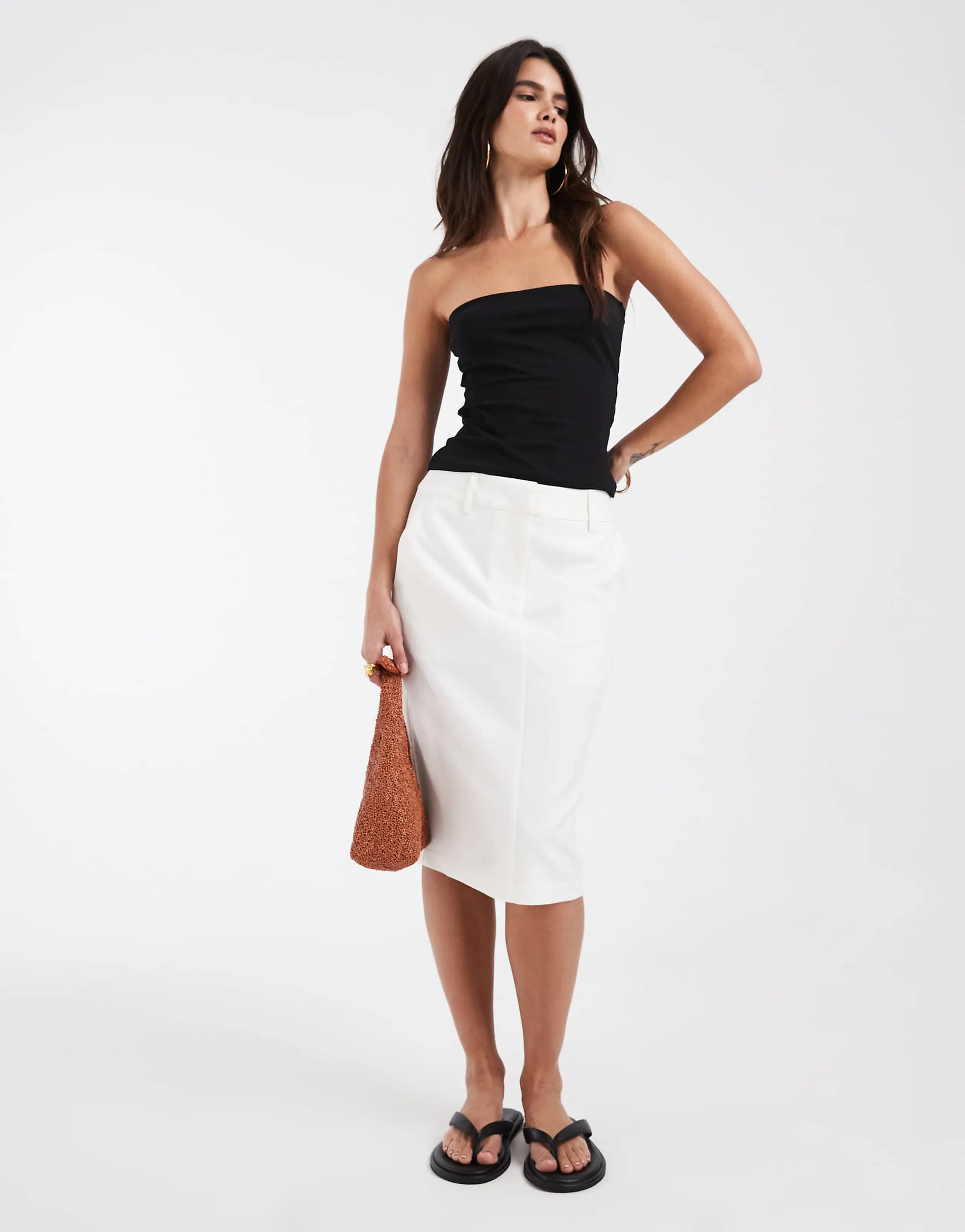 ASOS DESIGN tailored knee length pencil skirt in cream
